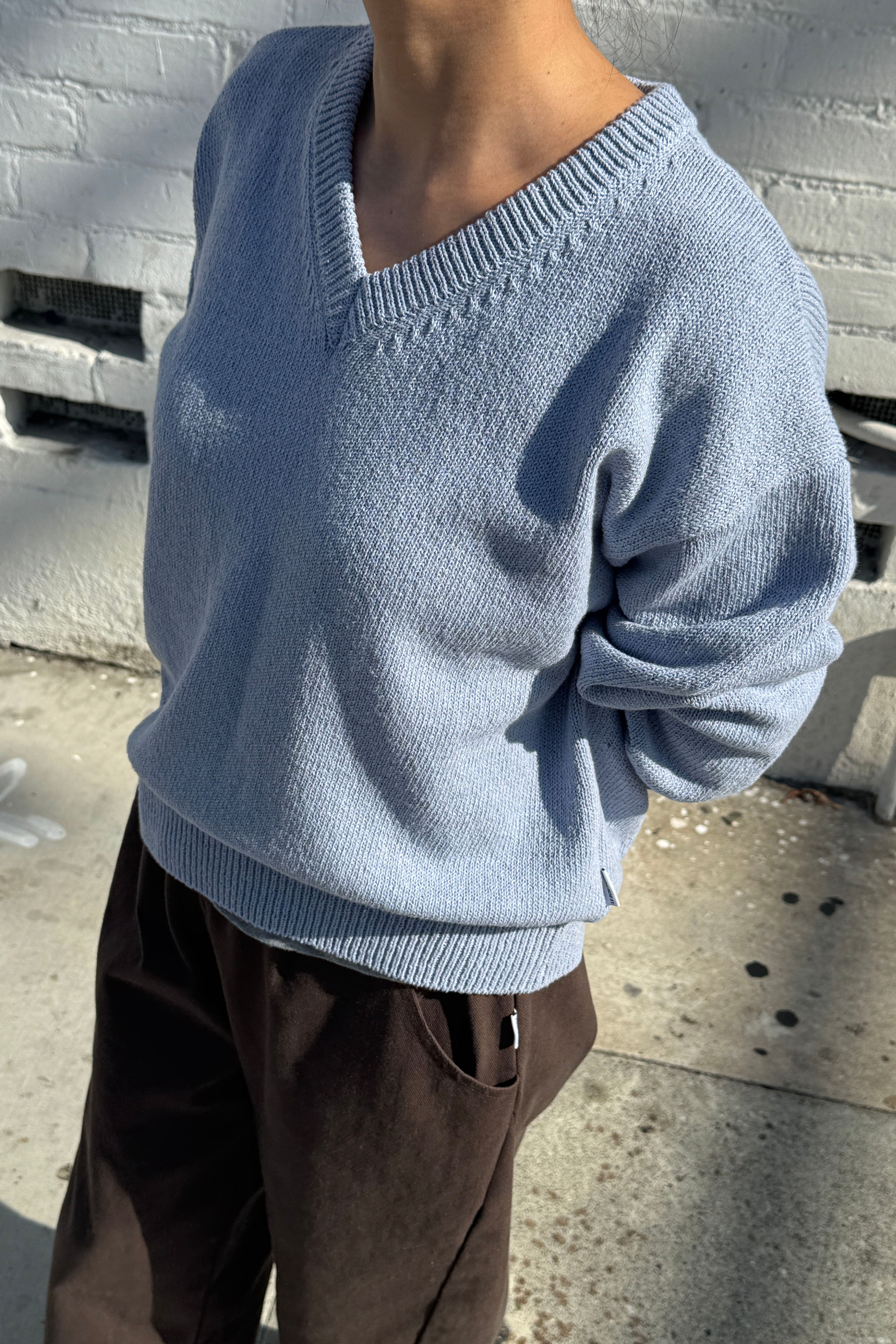 Abby Cotton V-Neck Sweater - Cornflower