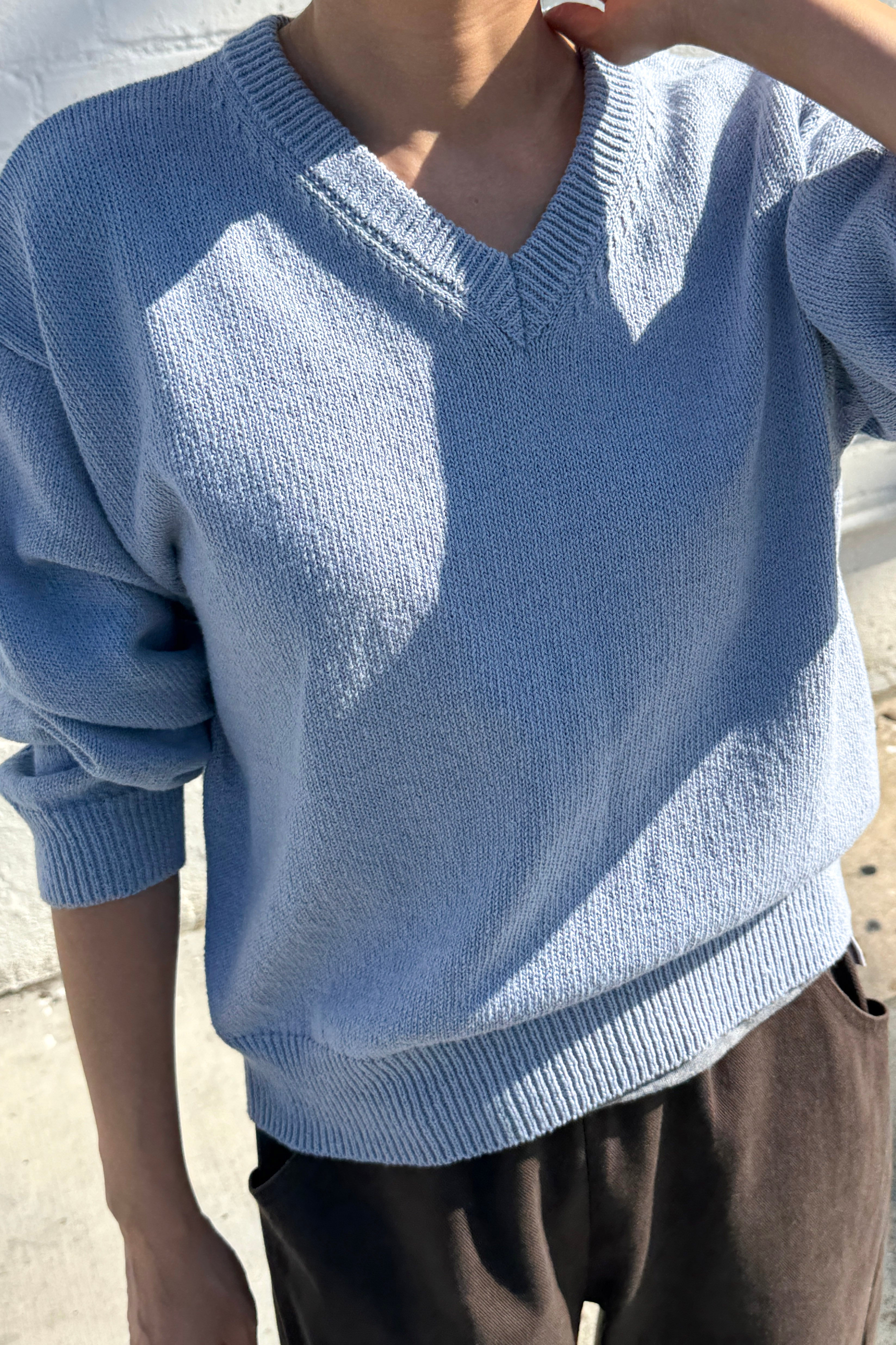 Abby Cotton V-Neck Sweater - Cornflower