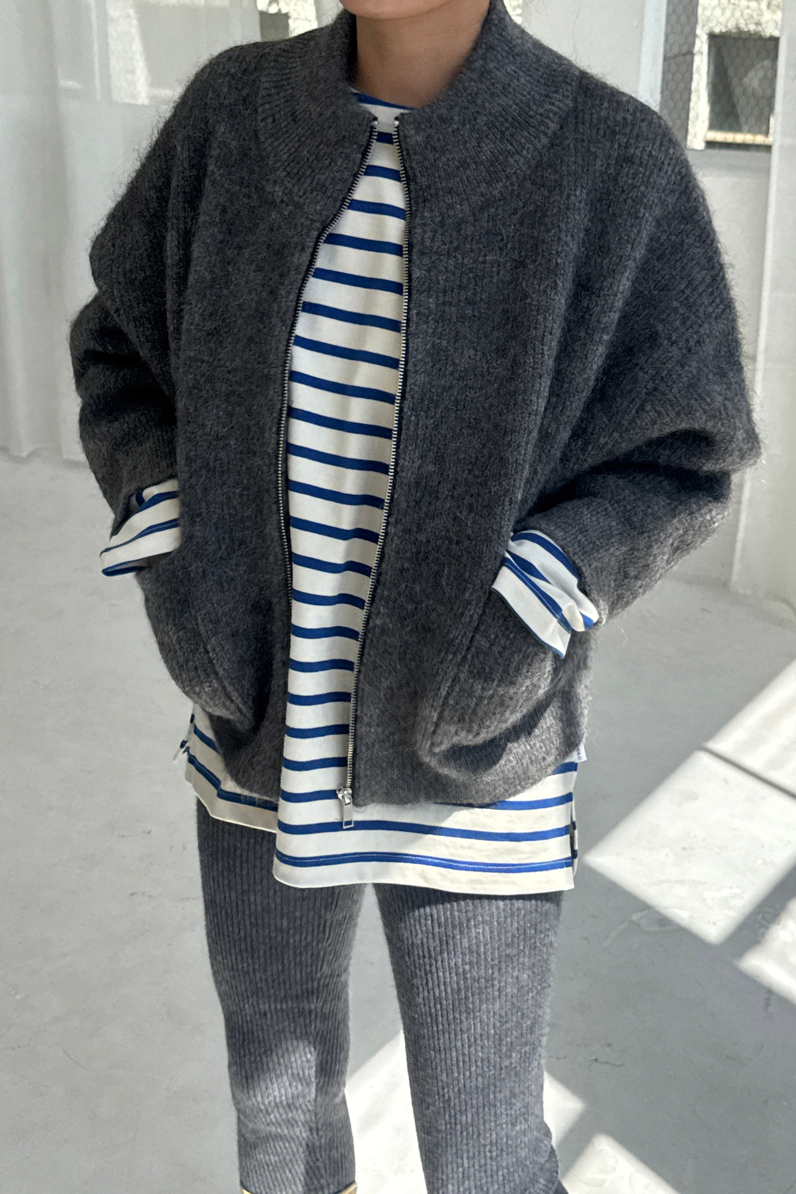 Alpaca Zip Front Jacket- Charcoal