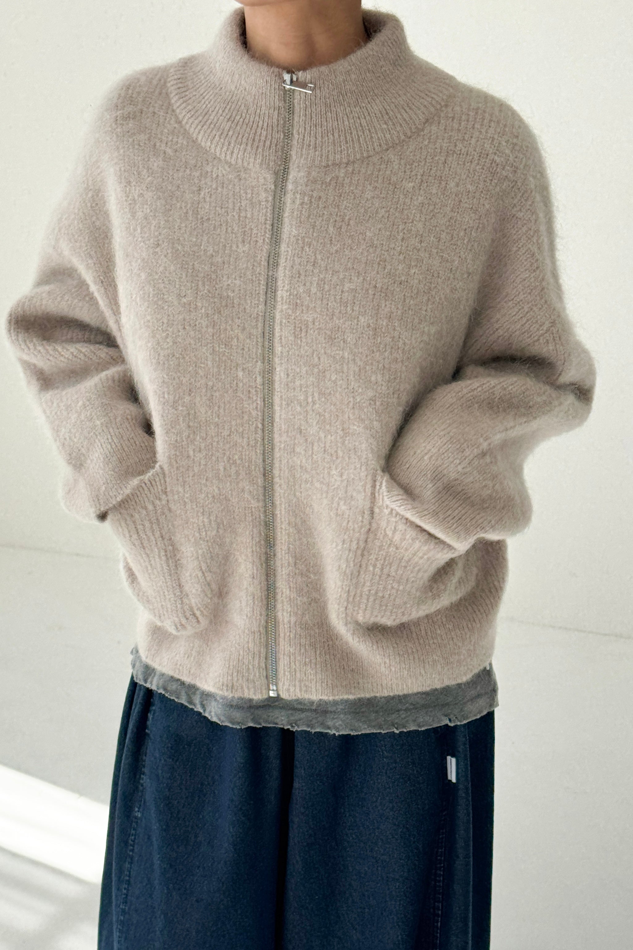 Alpaca Zip Front Jacket- Smoke