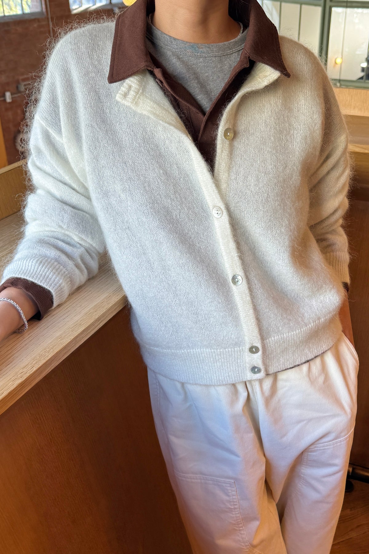 Ayla Mohair Cardigan - Pearl