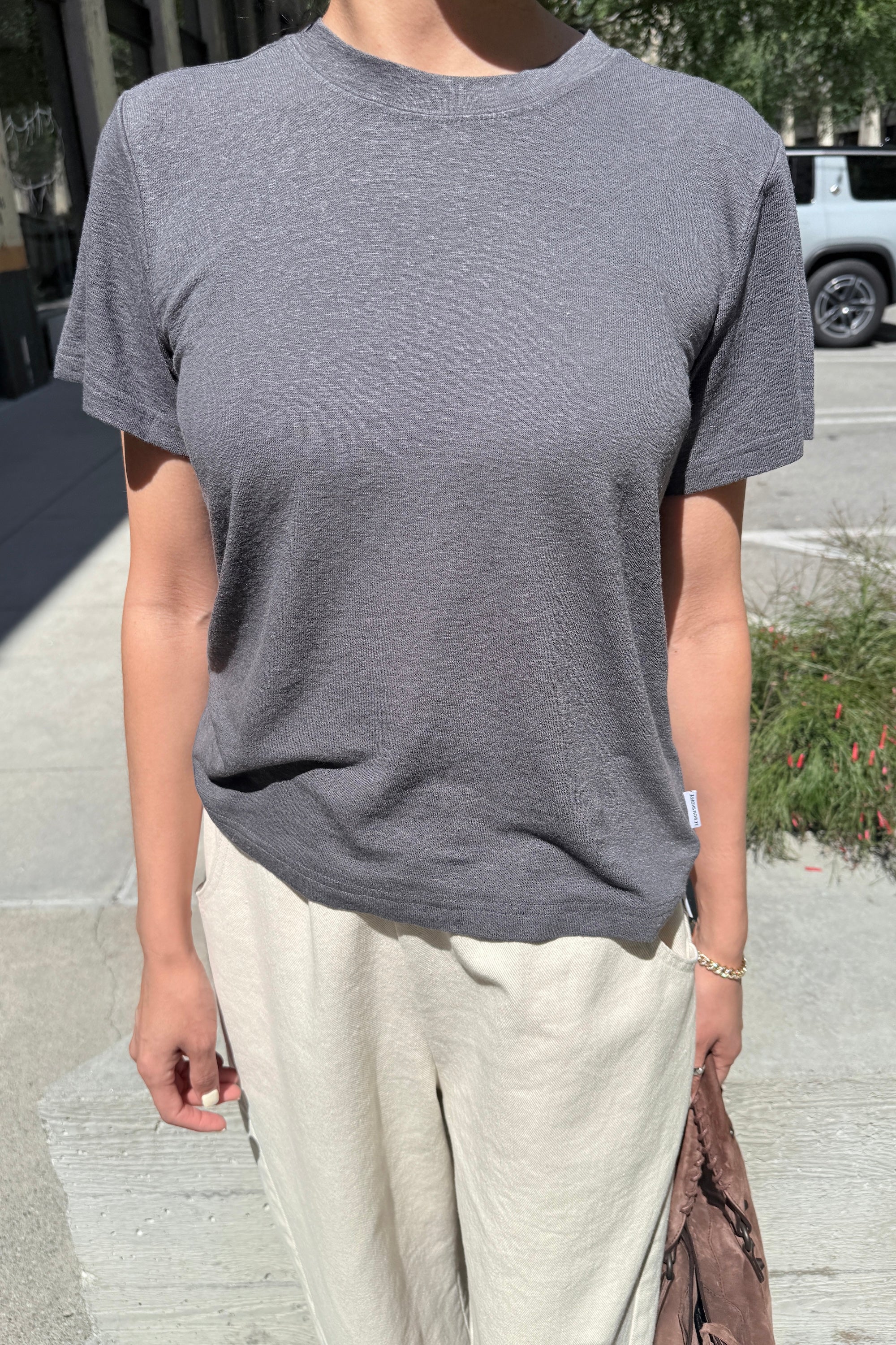 Bo Linen Blend Tee - Charcoal