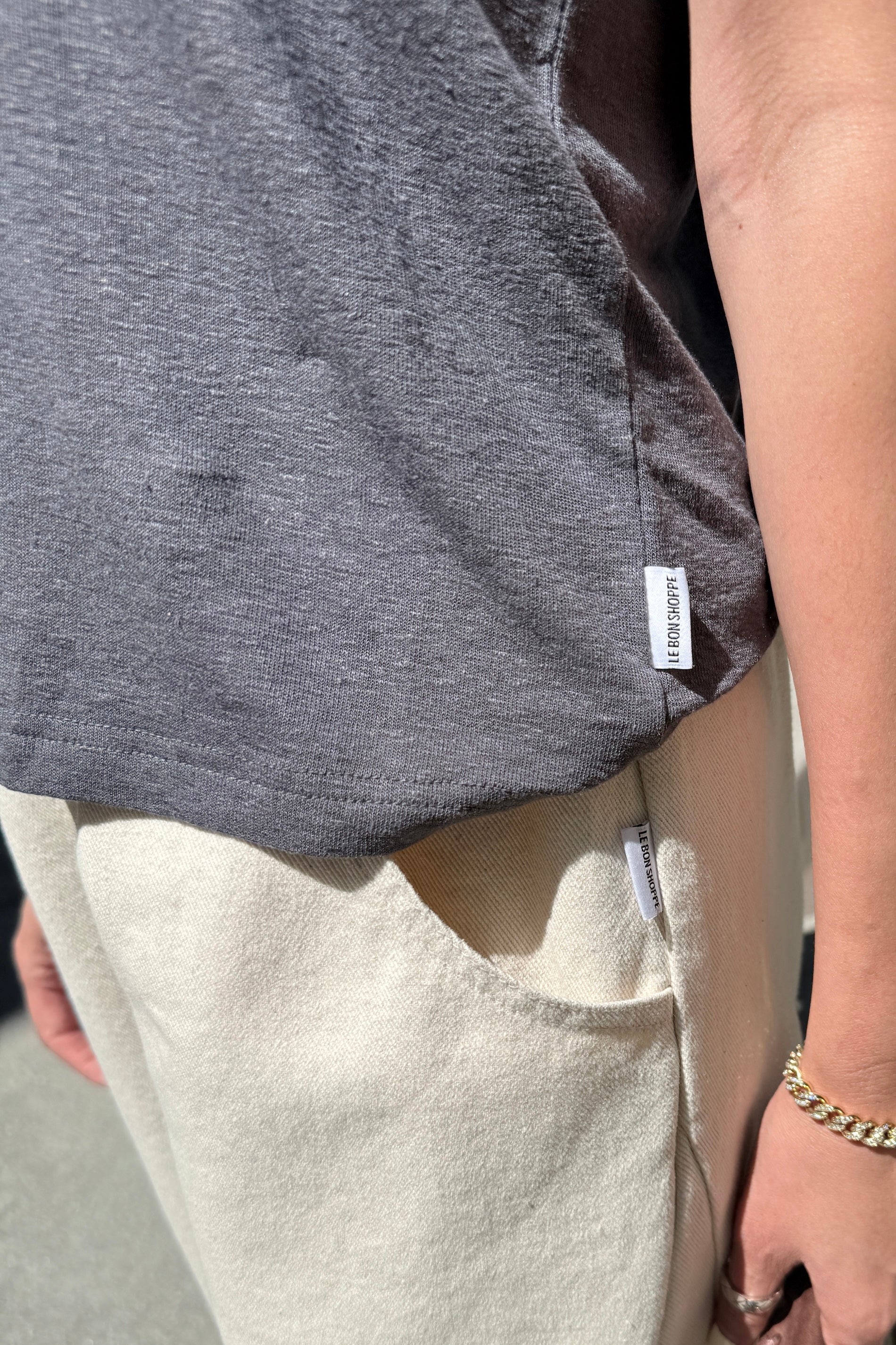 Bo Linen Blend Tee - Charcoal