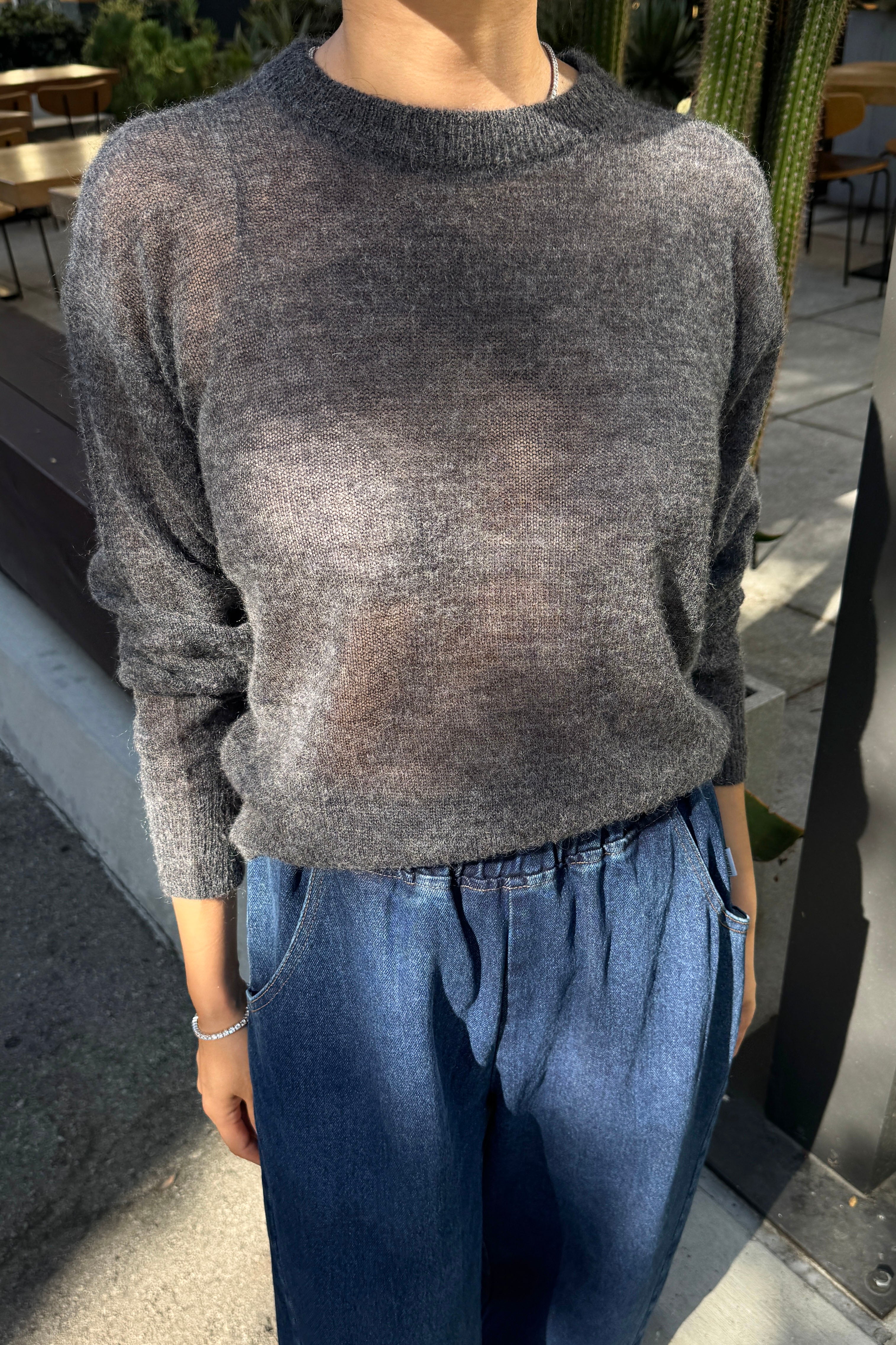 Cecile Crew Neck Mohair Sweater - Charcoal
