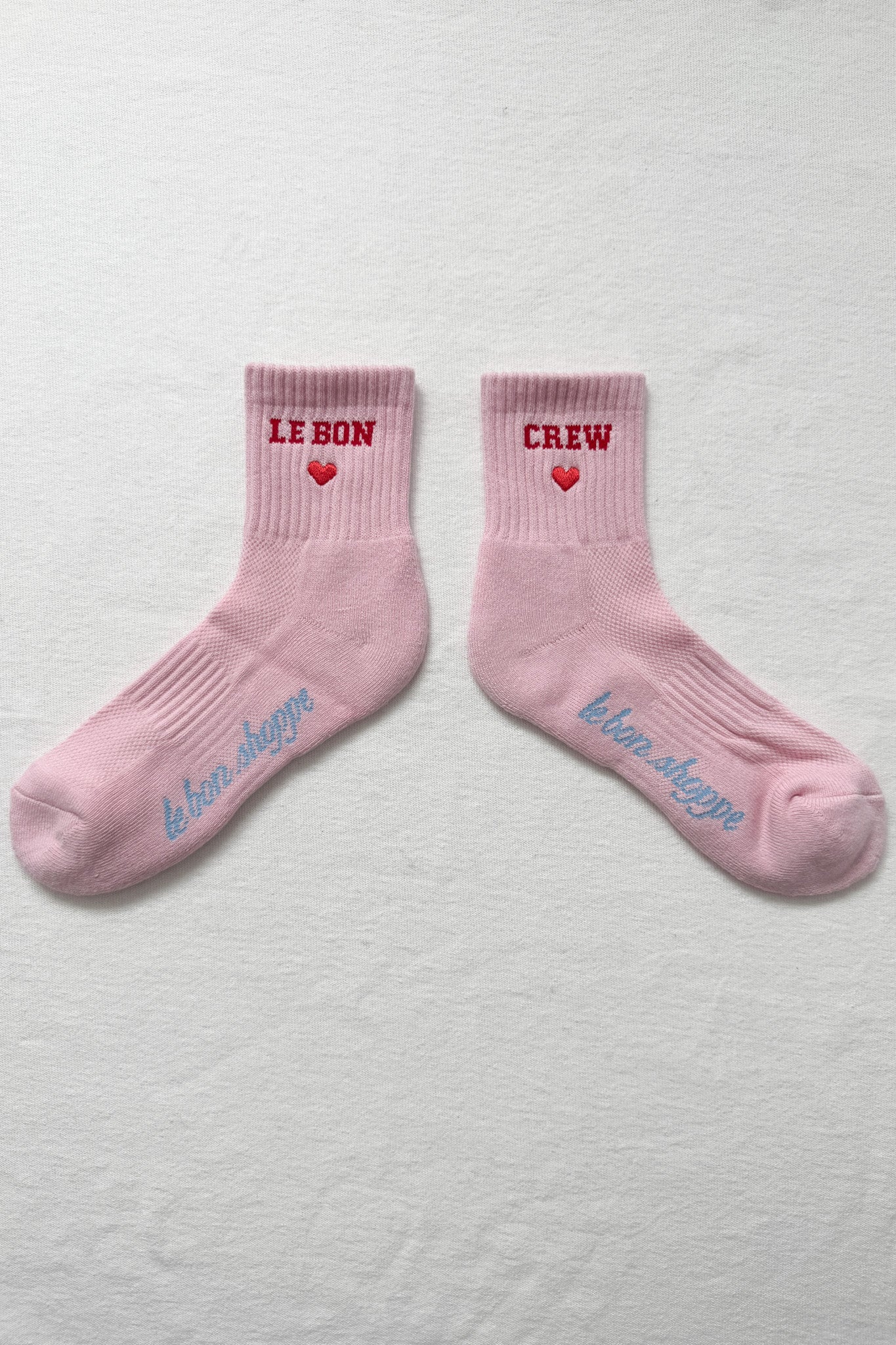 Embroidered Crew Socks - Strawberry Milk