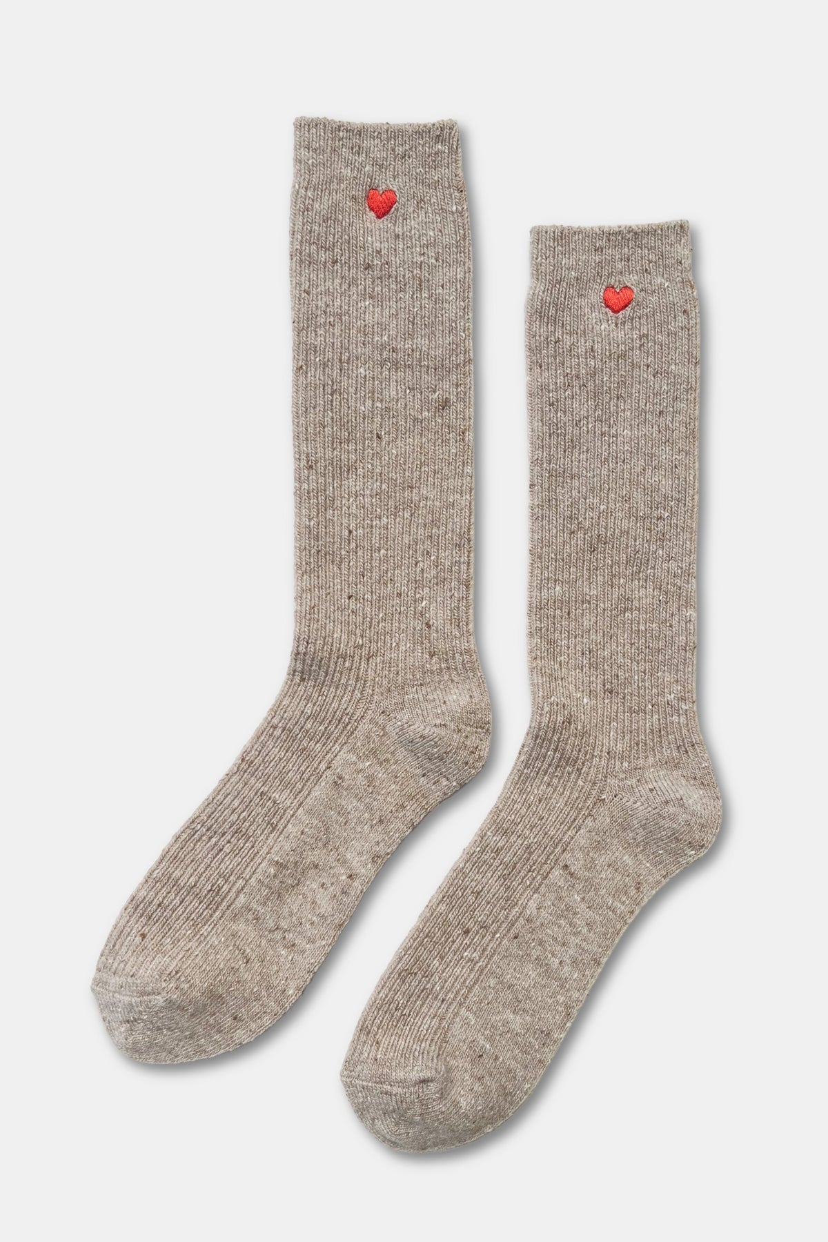 Embroidered Snow Socks - TAN + HEART