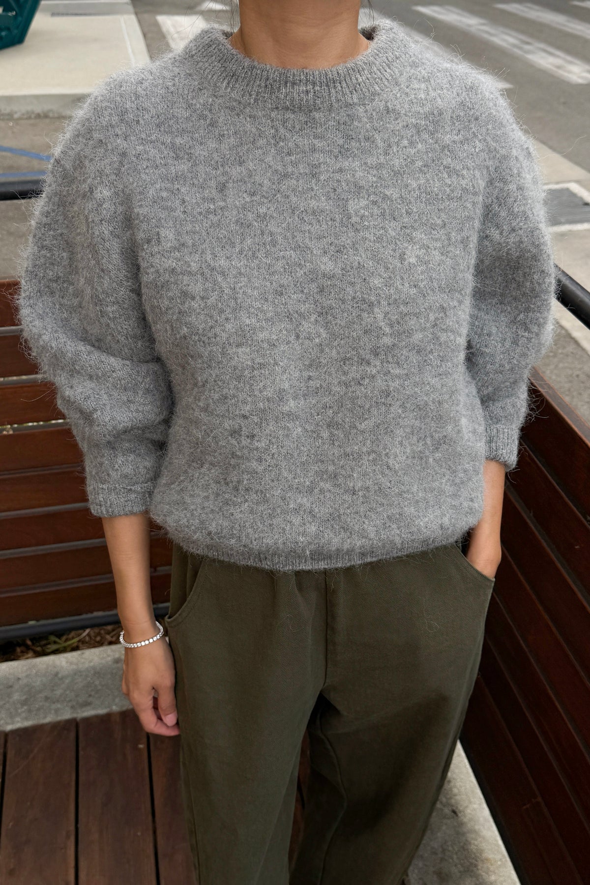 Elio Crew Neck Alpaca Sweater - Ht. Grey