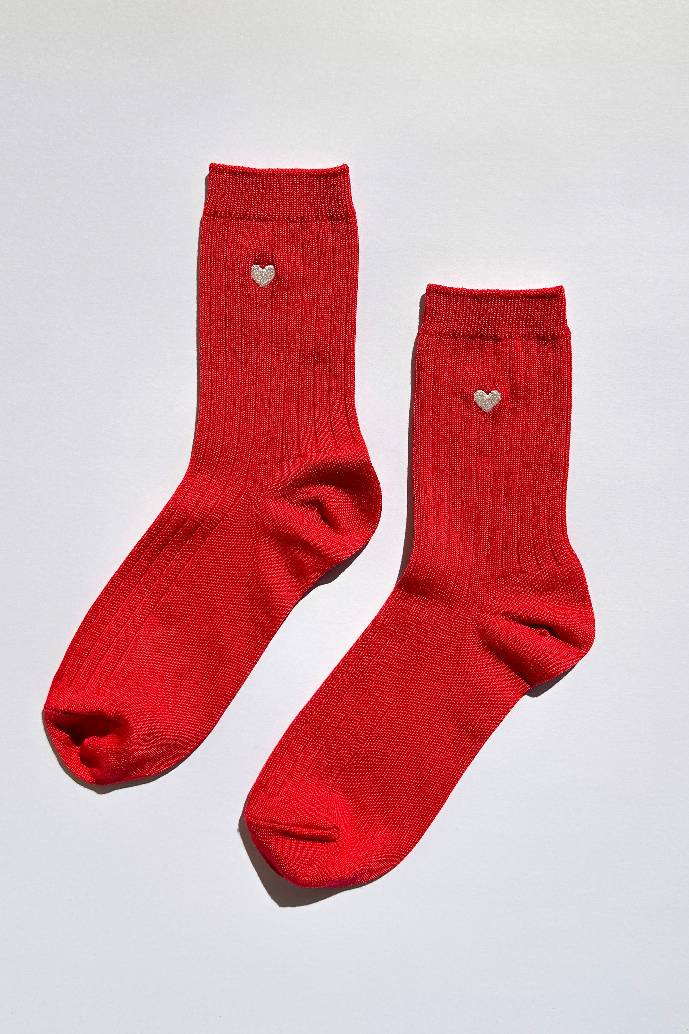 Embroidered Her Socks (MC cotton) - CLASSIC RED + HEART