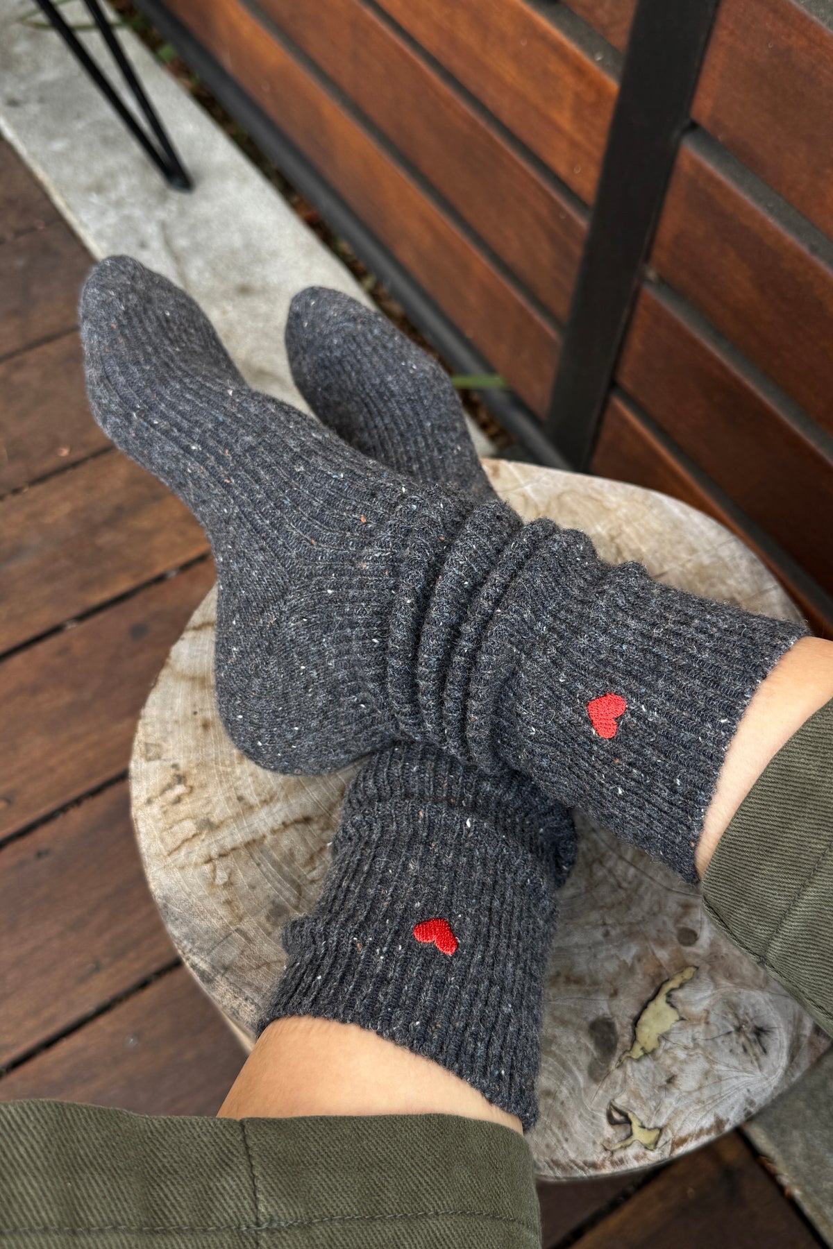 Embroidered Snow Socks - CHARCOAL + HEART