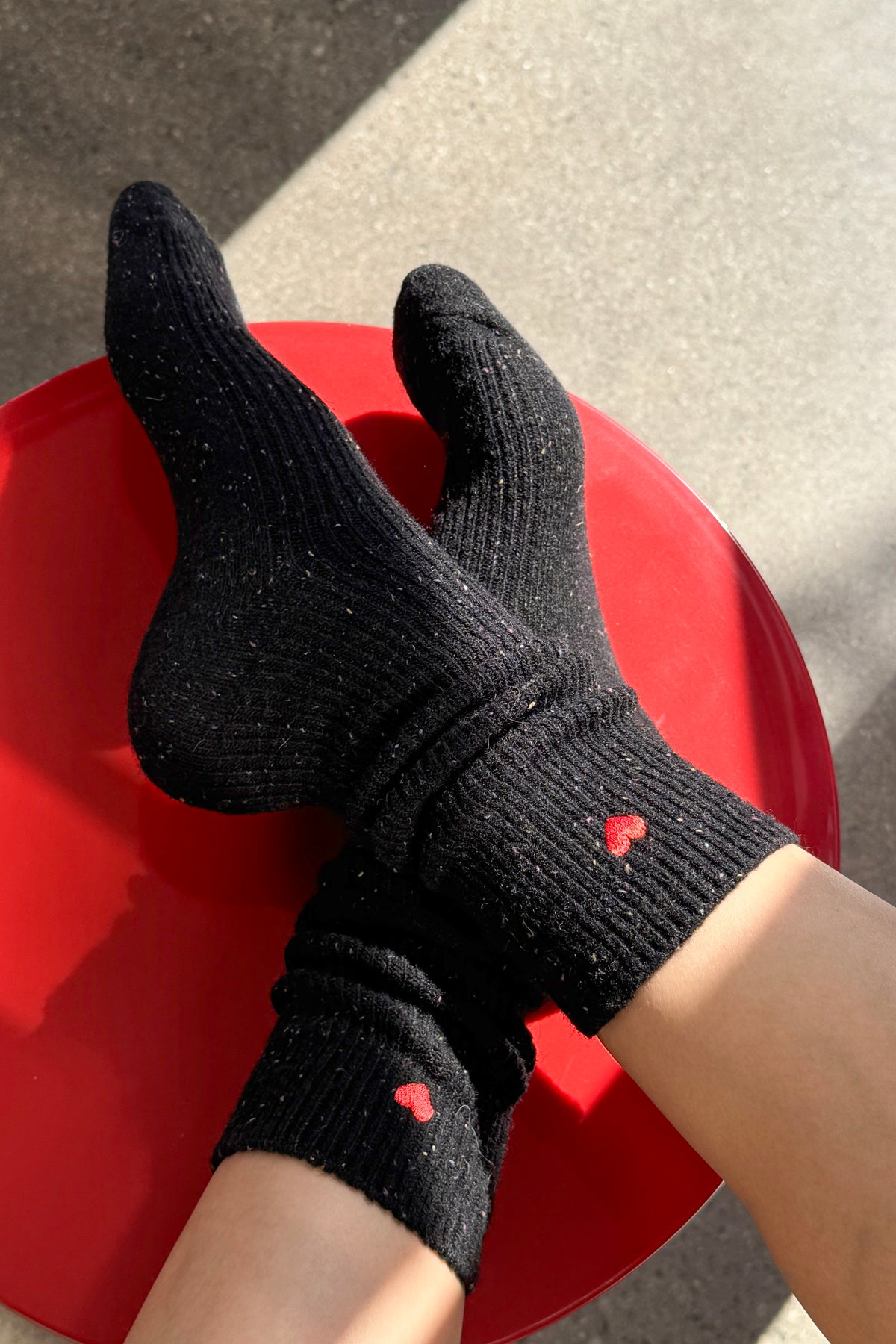 Embroidered Snow Socks - Black + Heart