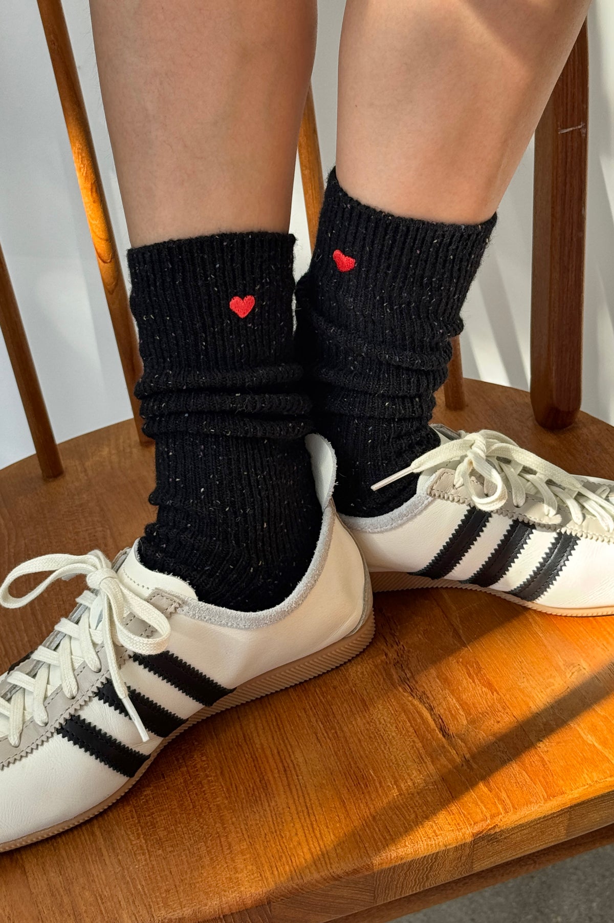 Embroidered Snow Socks - Black + Heart