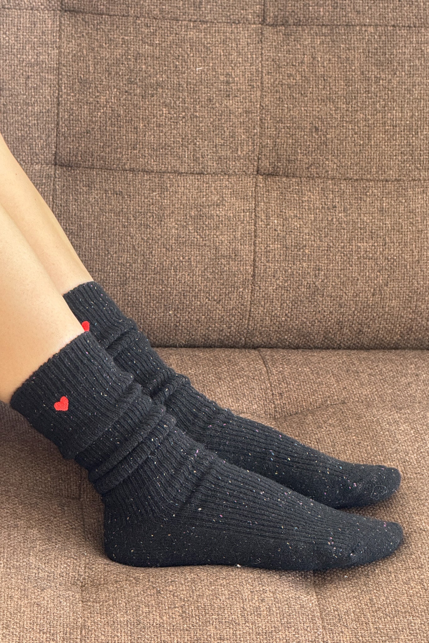 Embroidered Snow Socks - Black + Heart