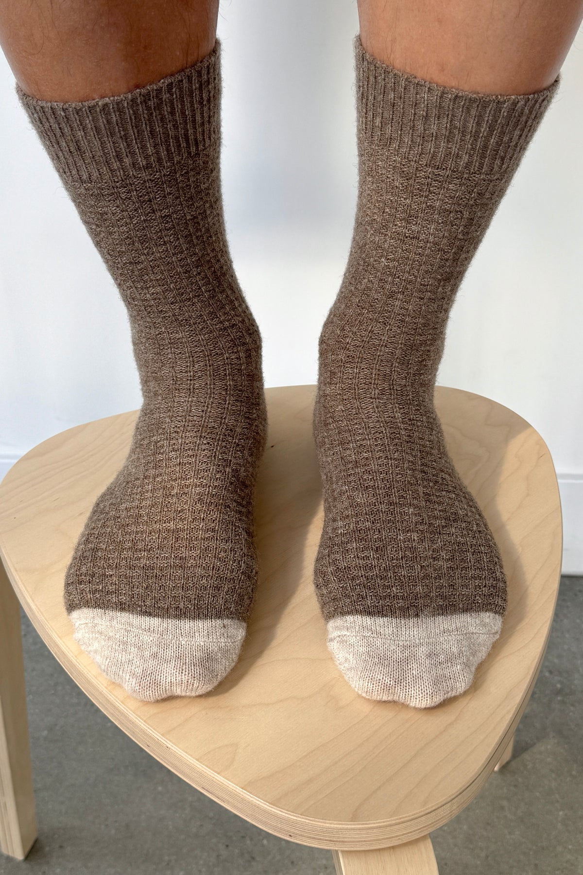 Extended Wool Waffled Socks - Brown/Oatmeal