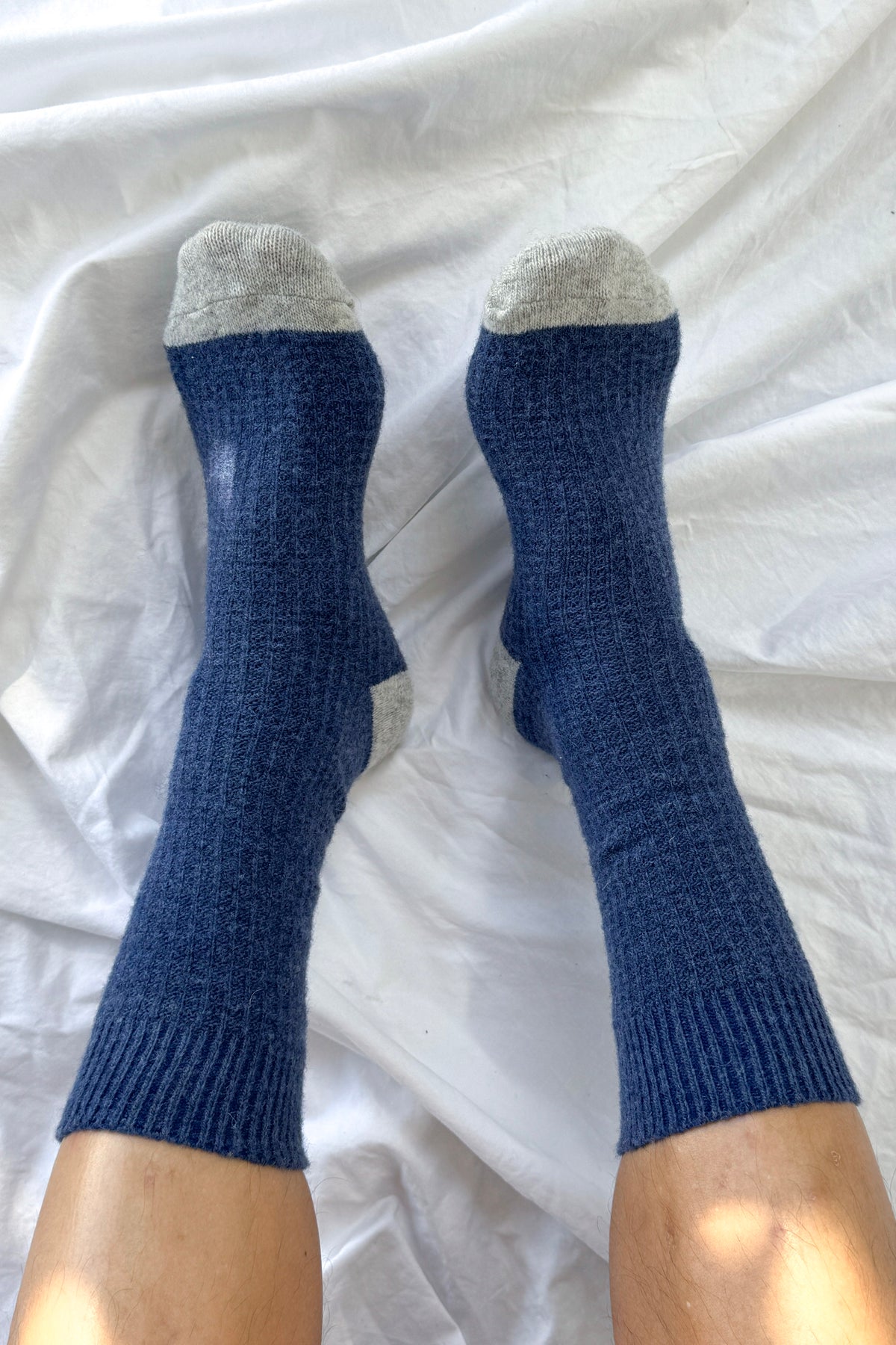 Extended Wool Waffled Socks - Denim/Stone