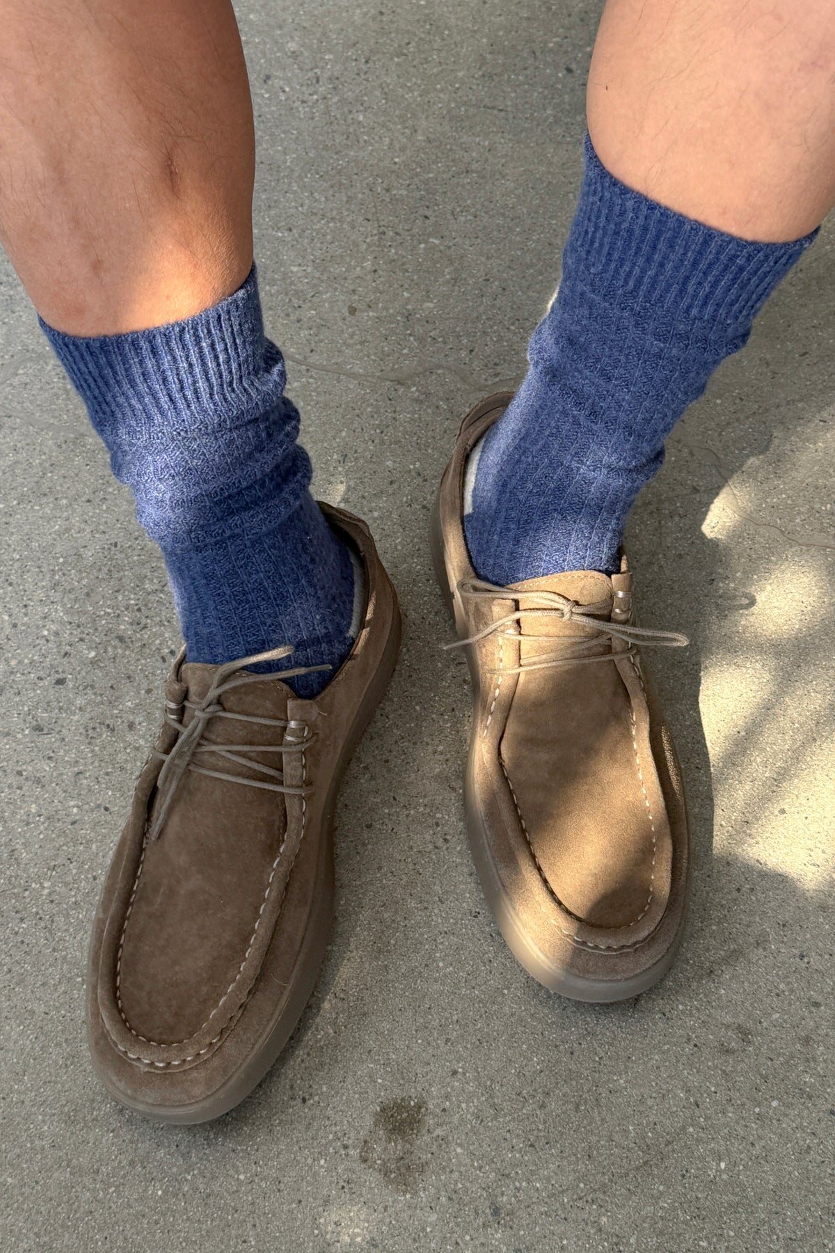 Extended Wool Waffled Socks - Denim/Stone