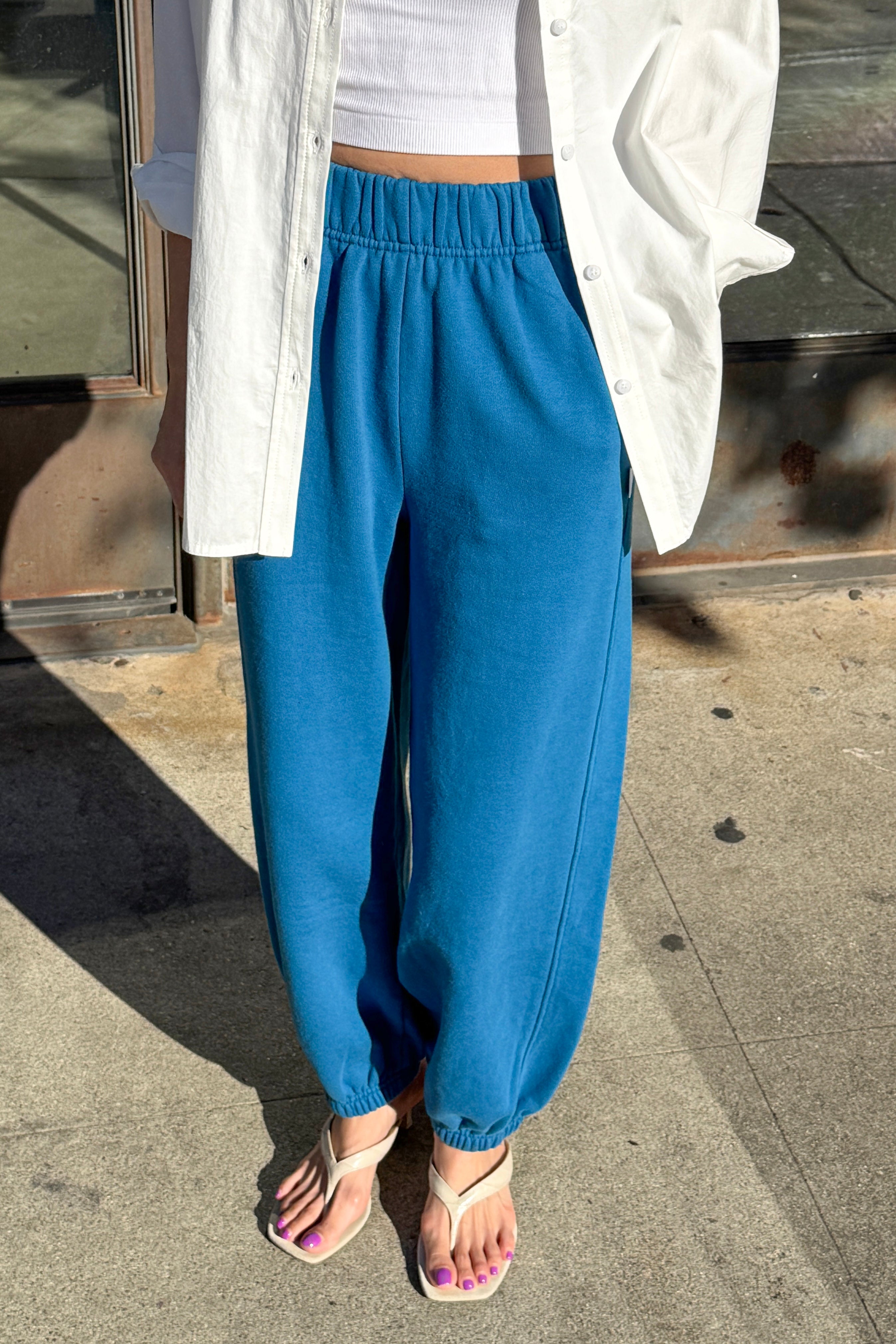 French Terry Balloon Pants - Teal Blue