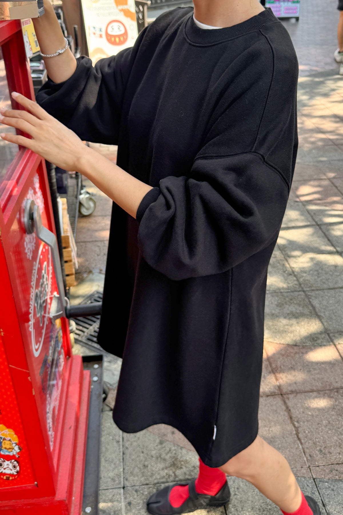 French Terry Swing Dress - Black