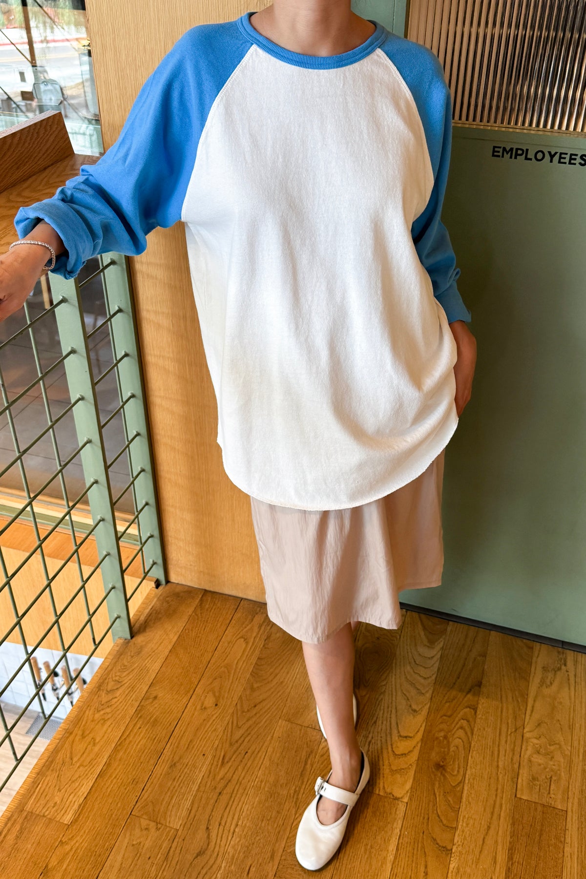 Heavy Cotton Raglan Tee - White/Blue