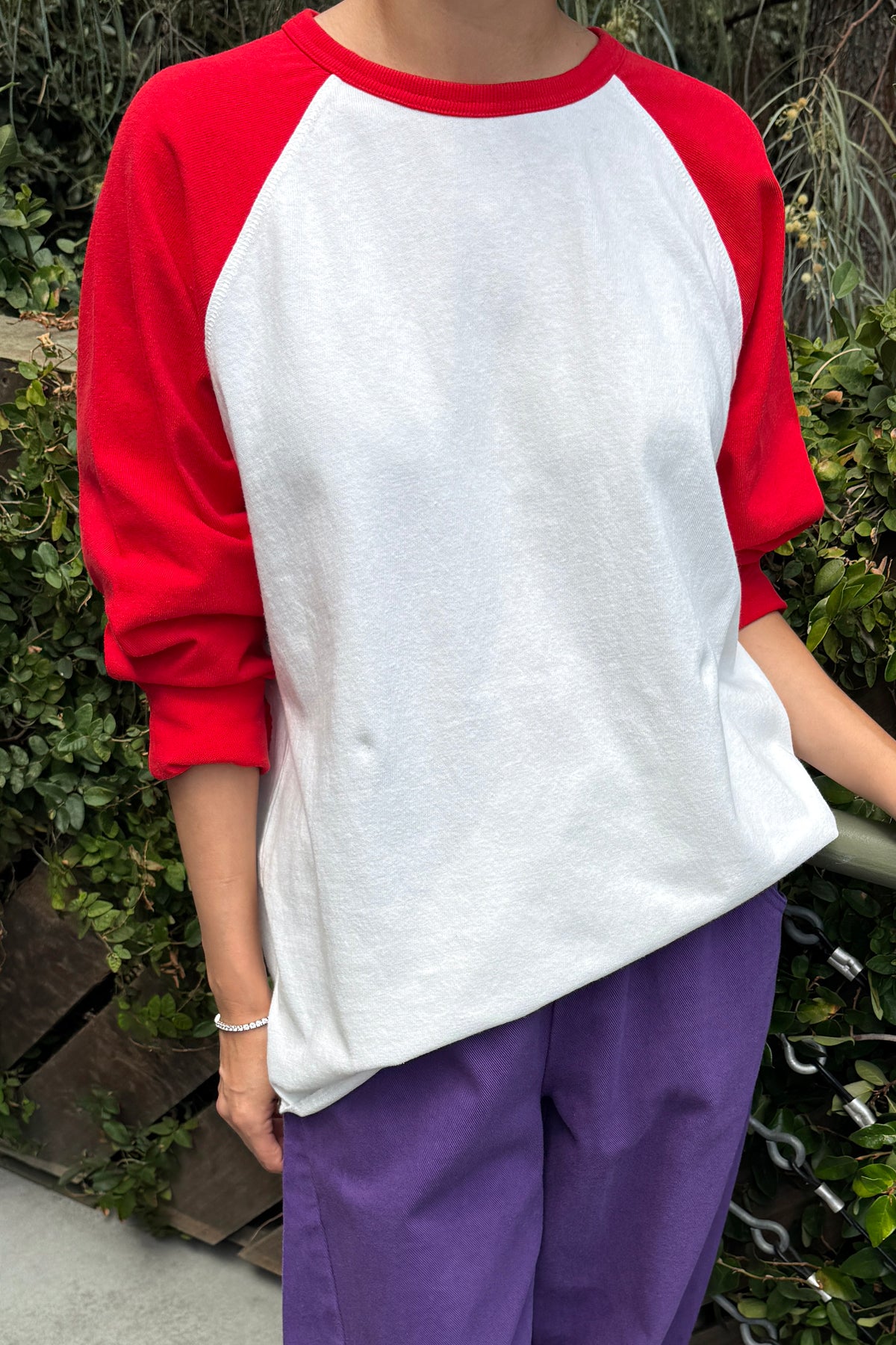 Heavy Cotton Raglan Tee - White/Tomato