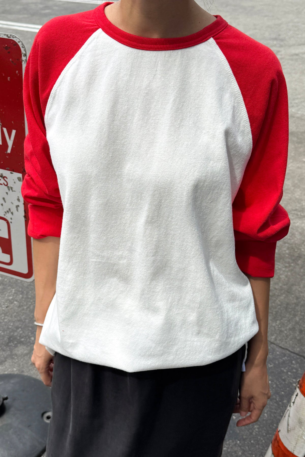 Heavy Cotton Raglan Tee - White/Tomato