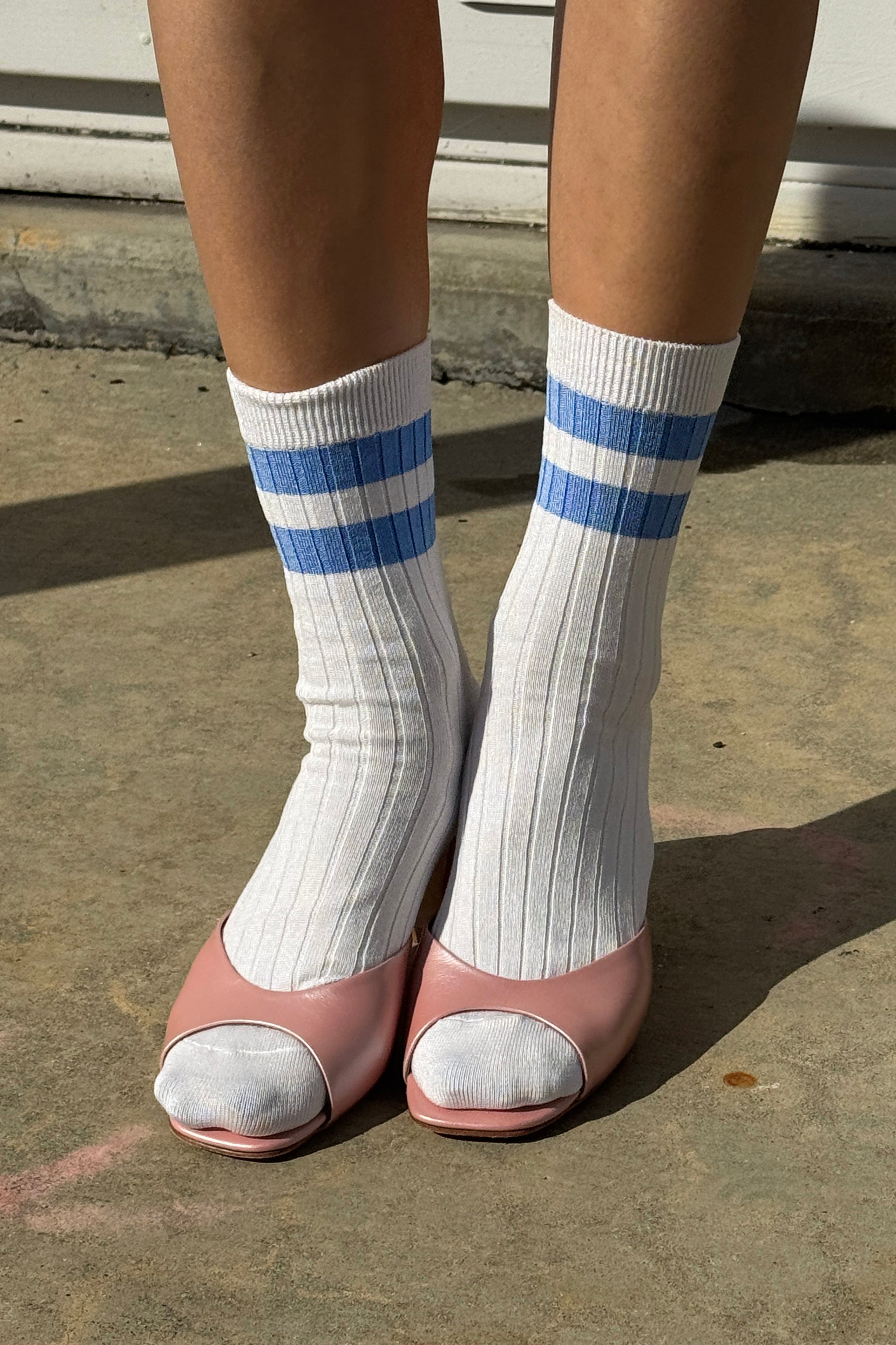 Her Varsity Socks - White Periwinkle