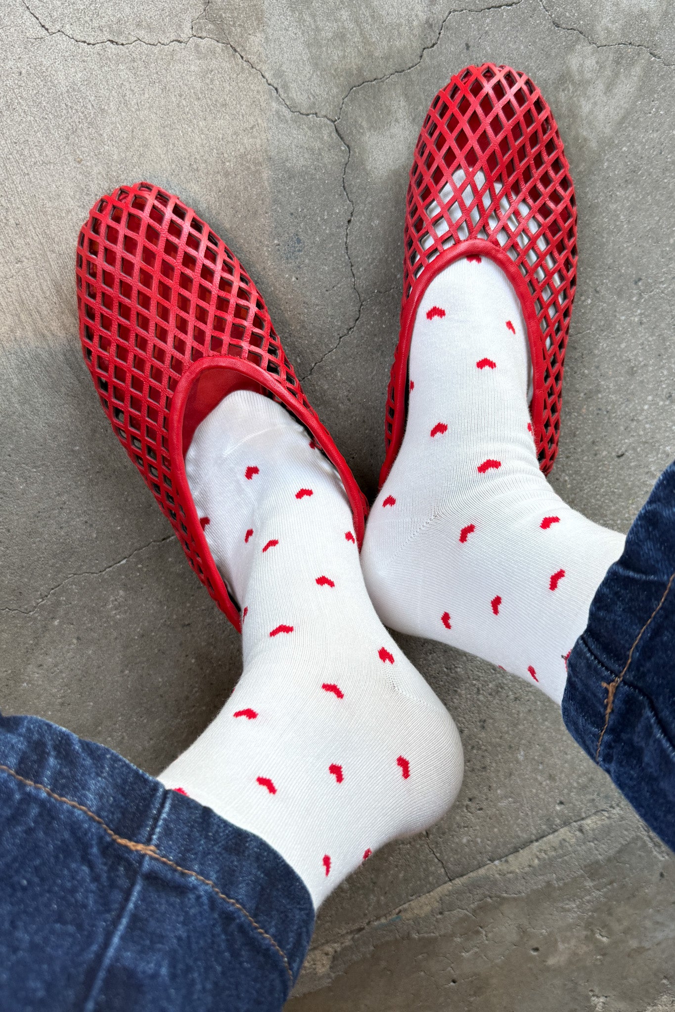 Sneaker Socks - Heart - White / Red