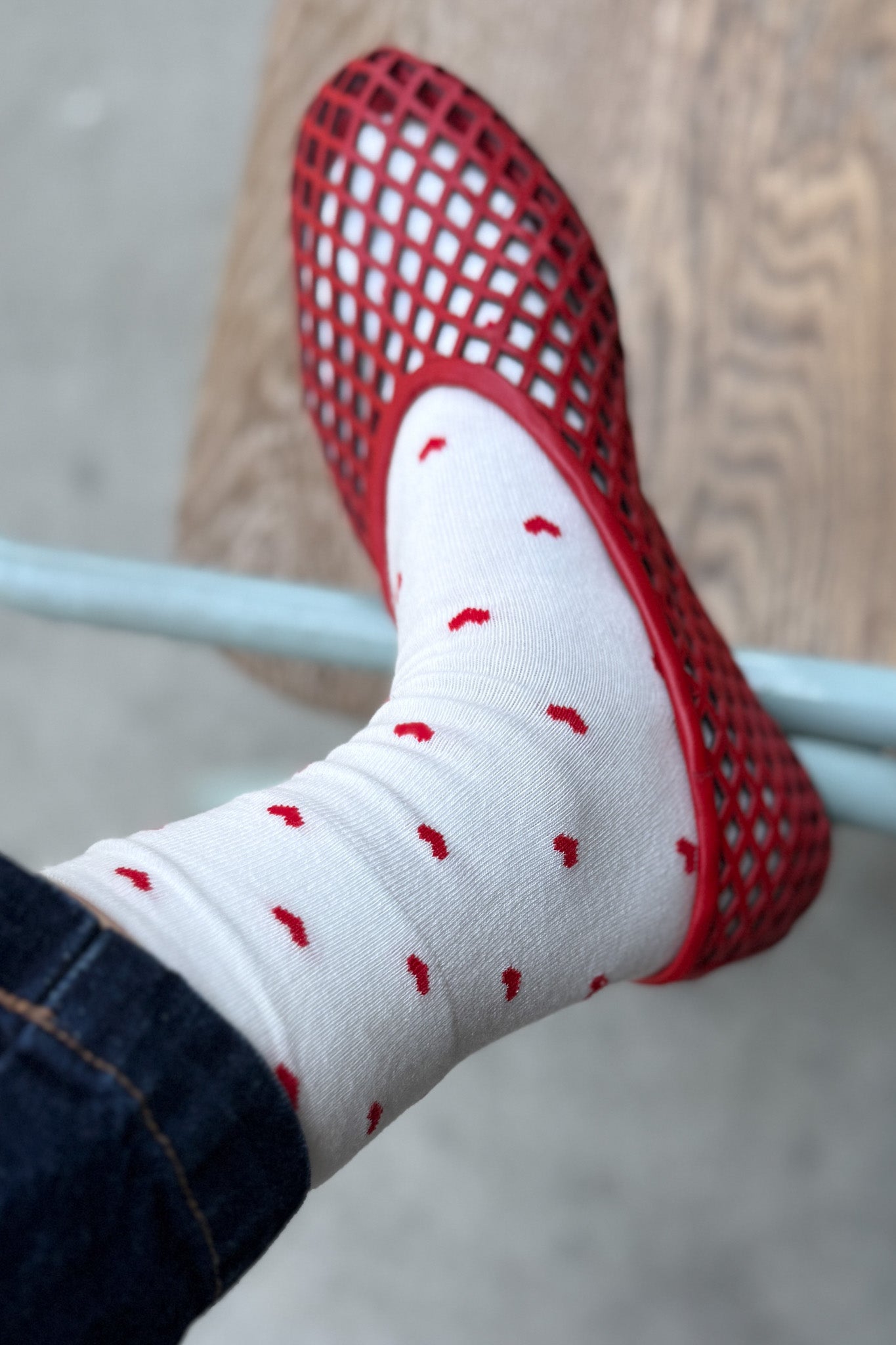 Sneaker Socks - Heart - White / Red