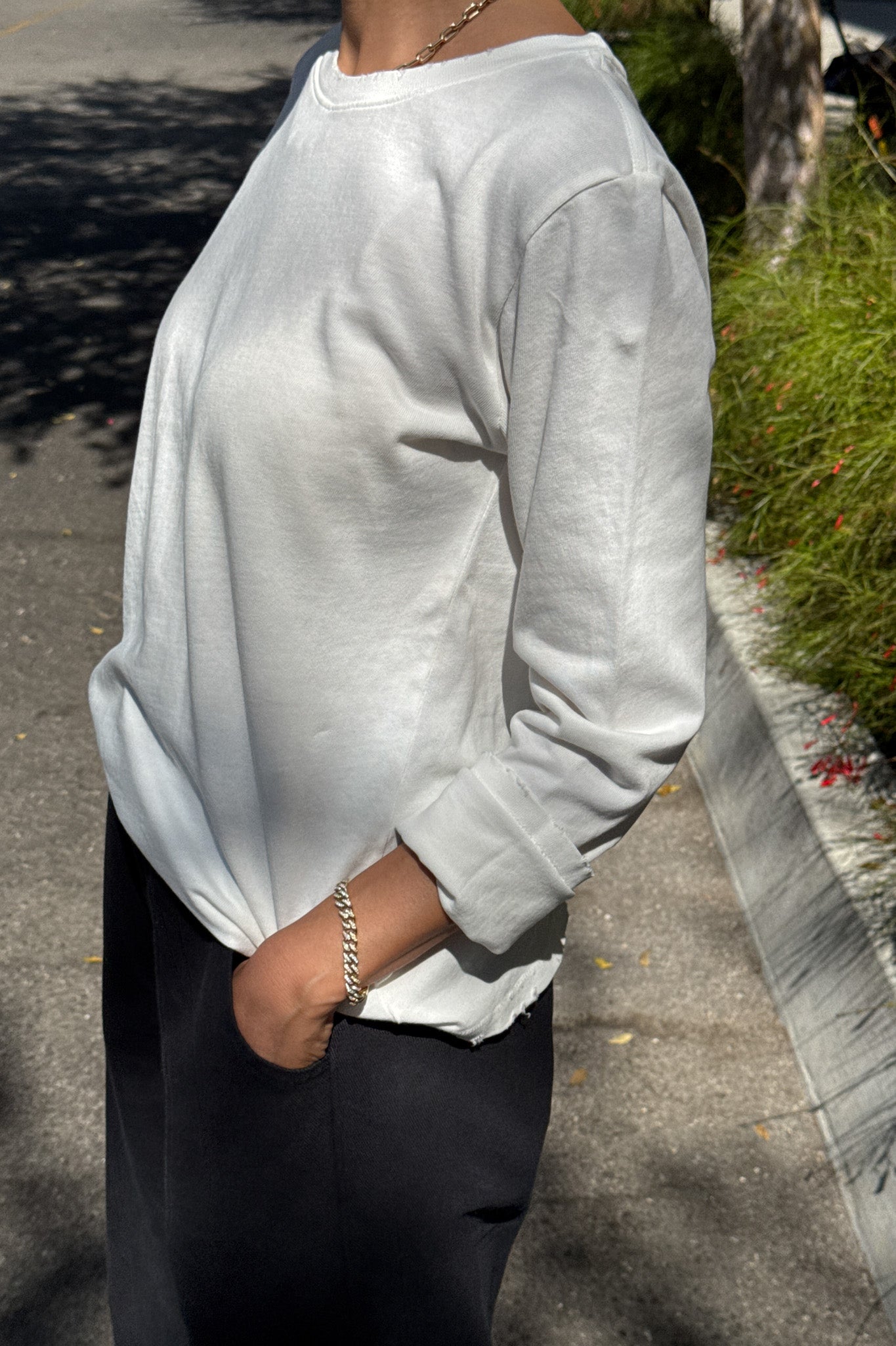 Camiseta de manga larga para uso diario - Blanco vintage