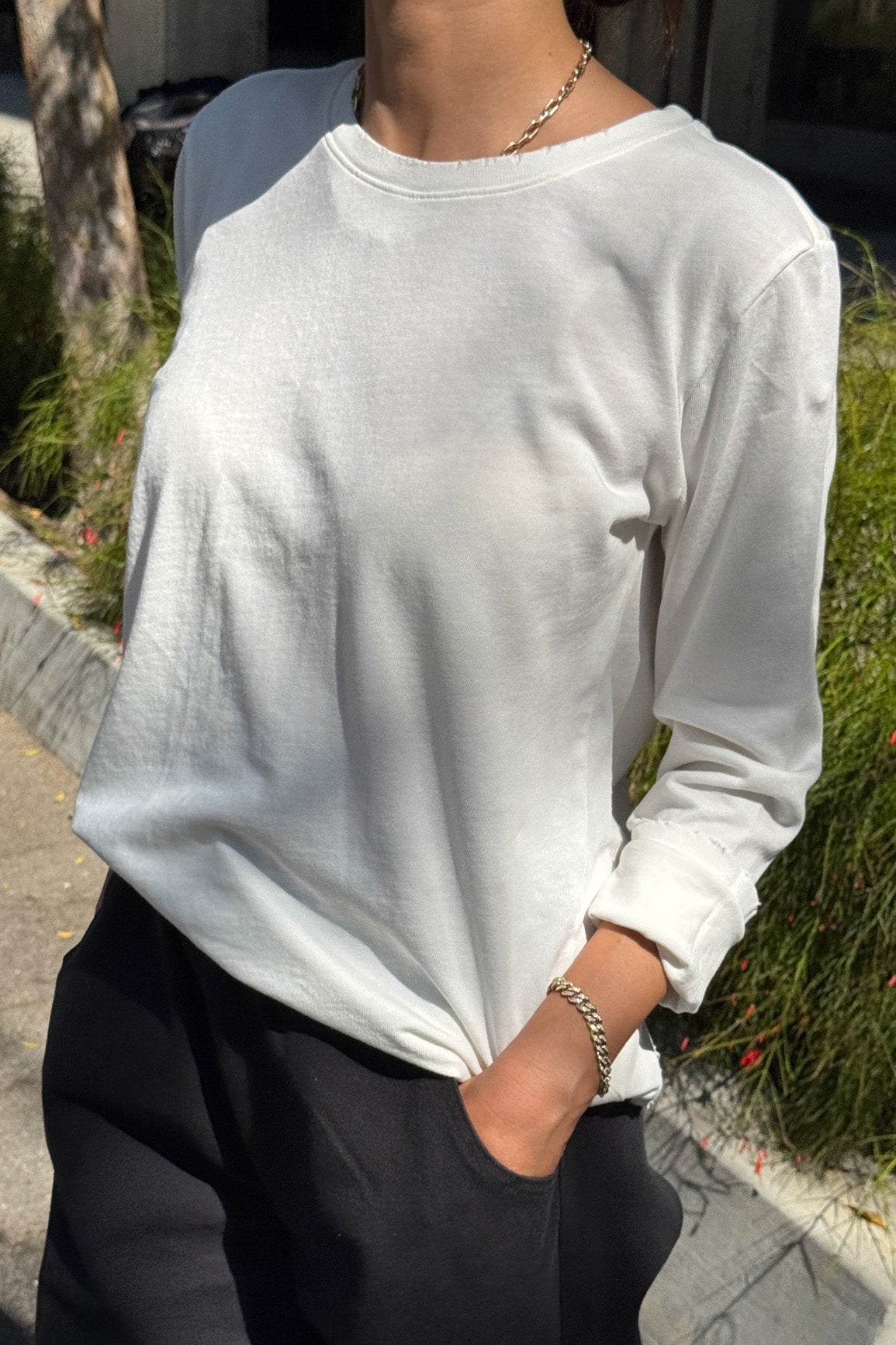 T-shirt à manches longues de tous les jours - Blanc vintage