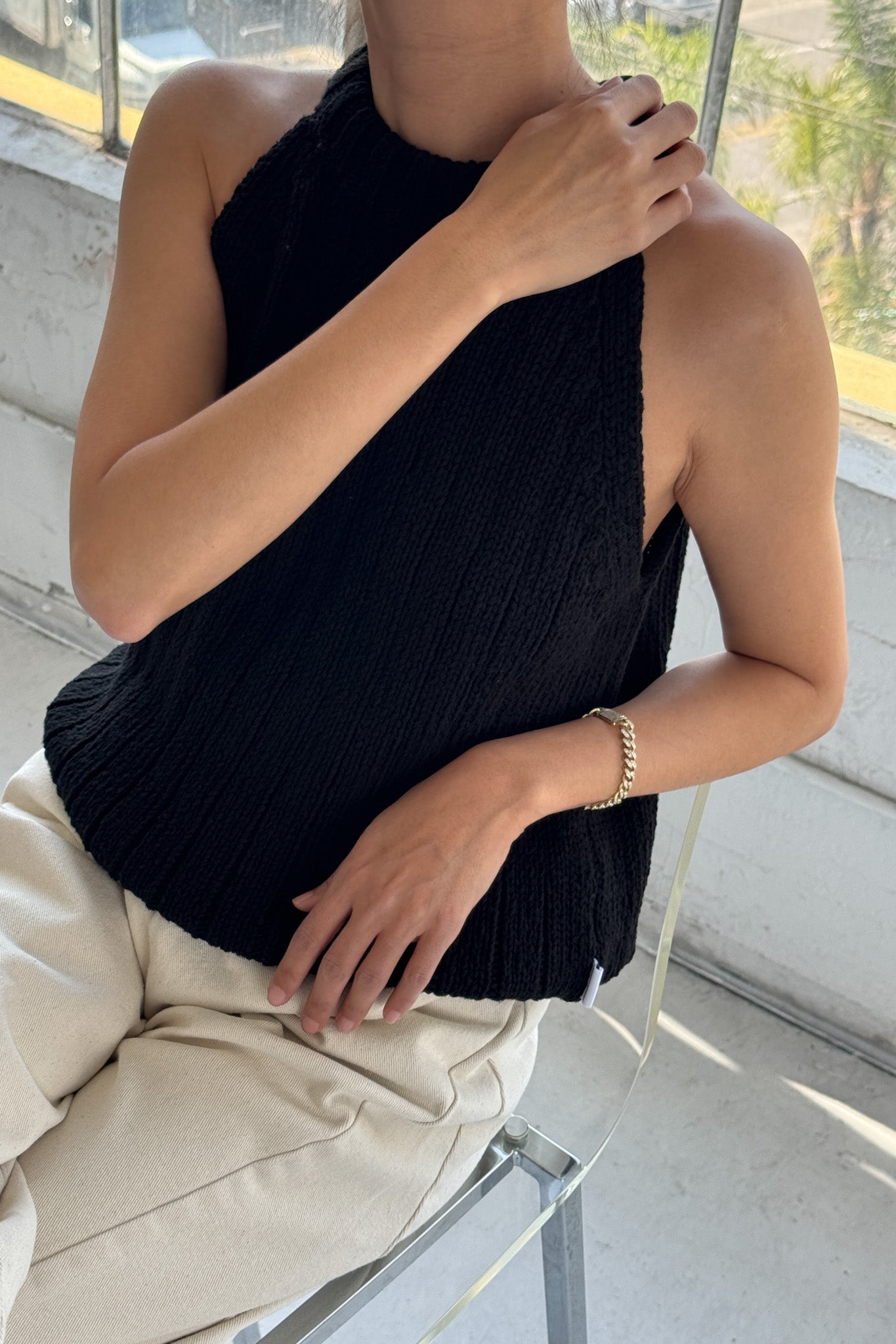 Claire Cotton Sweater Tank in Black