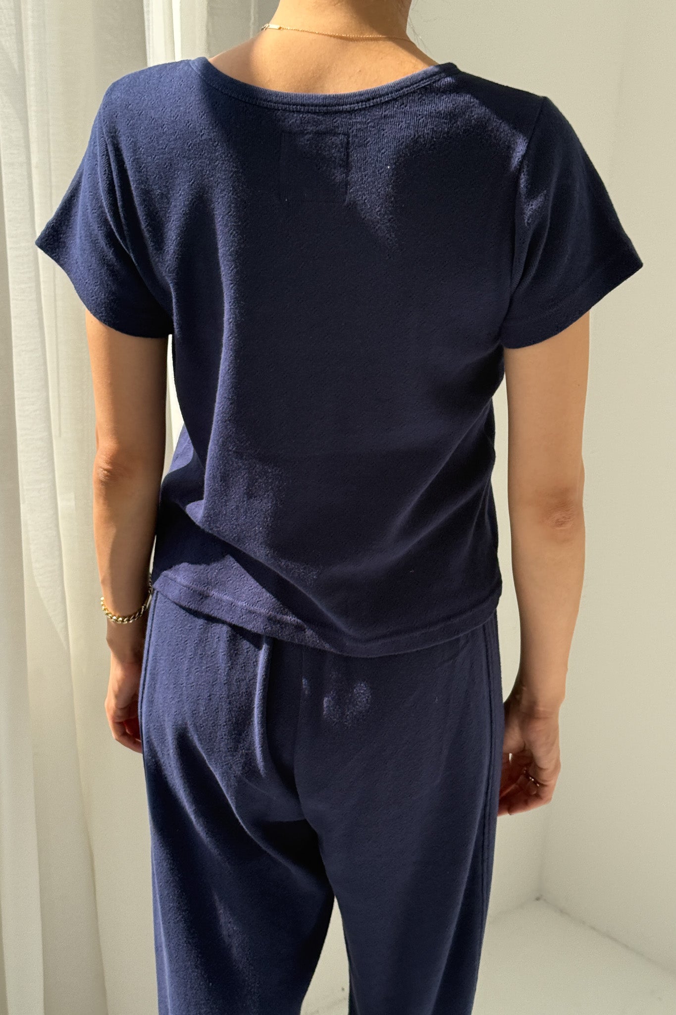 Pointelle Babe Tee - Navy