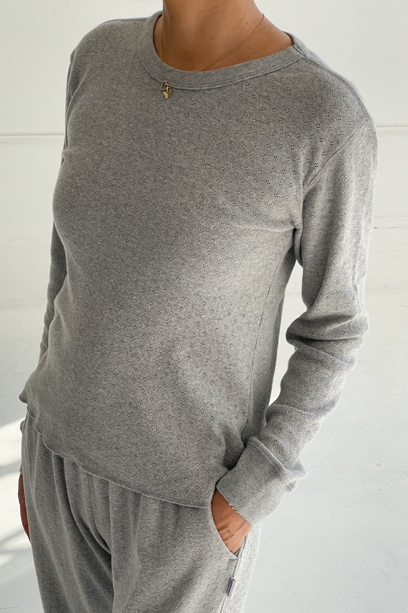 Pointelle Fundamental Tee - Melange Grey