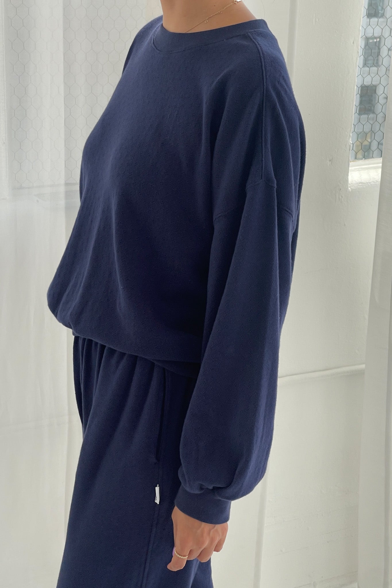 Pointelle Core Sweatshirt - Navy