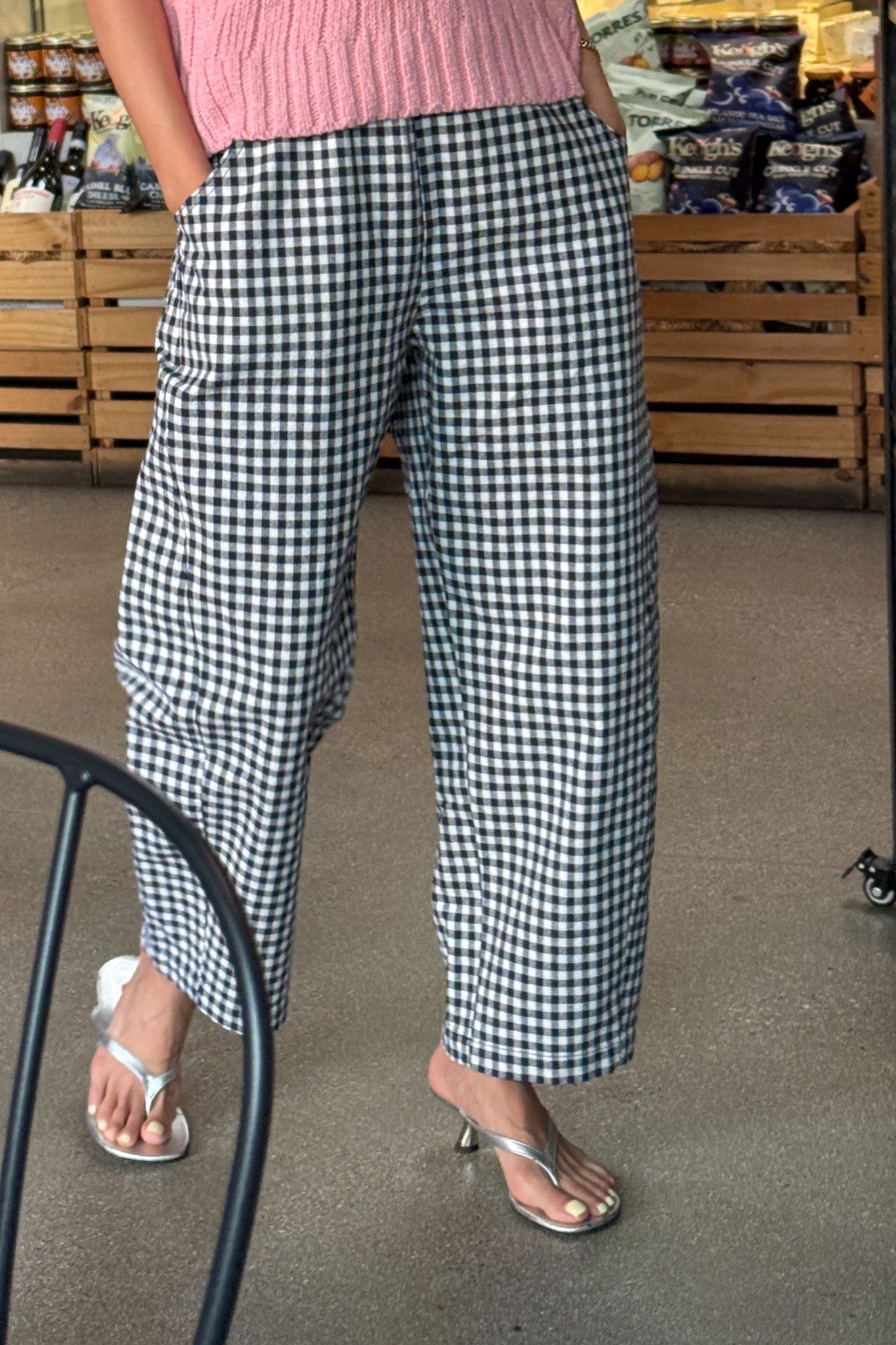 Gingham Arc Pants - Navy Gingham