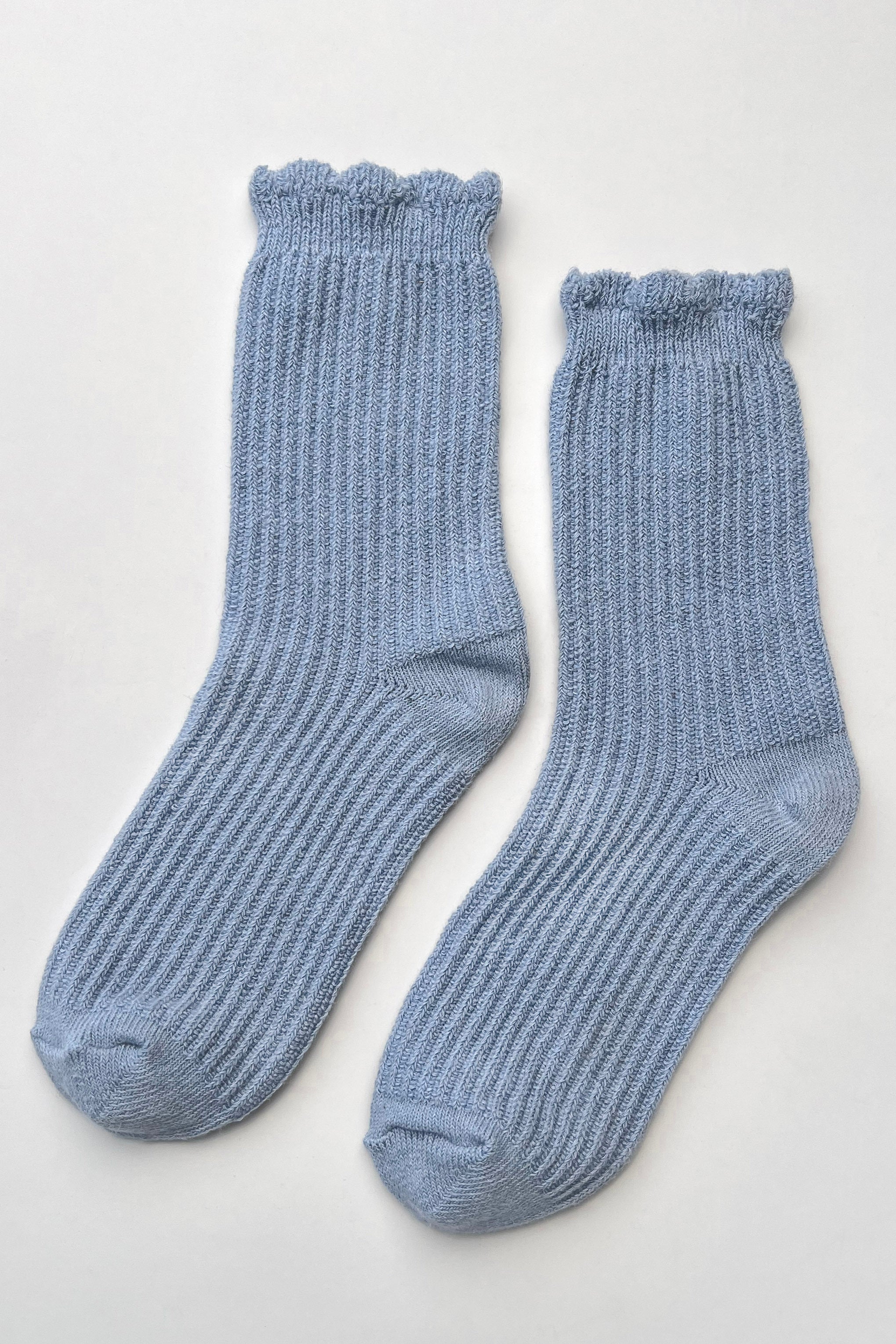 Linen Scallop Socks - Pale Blue