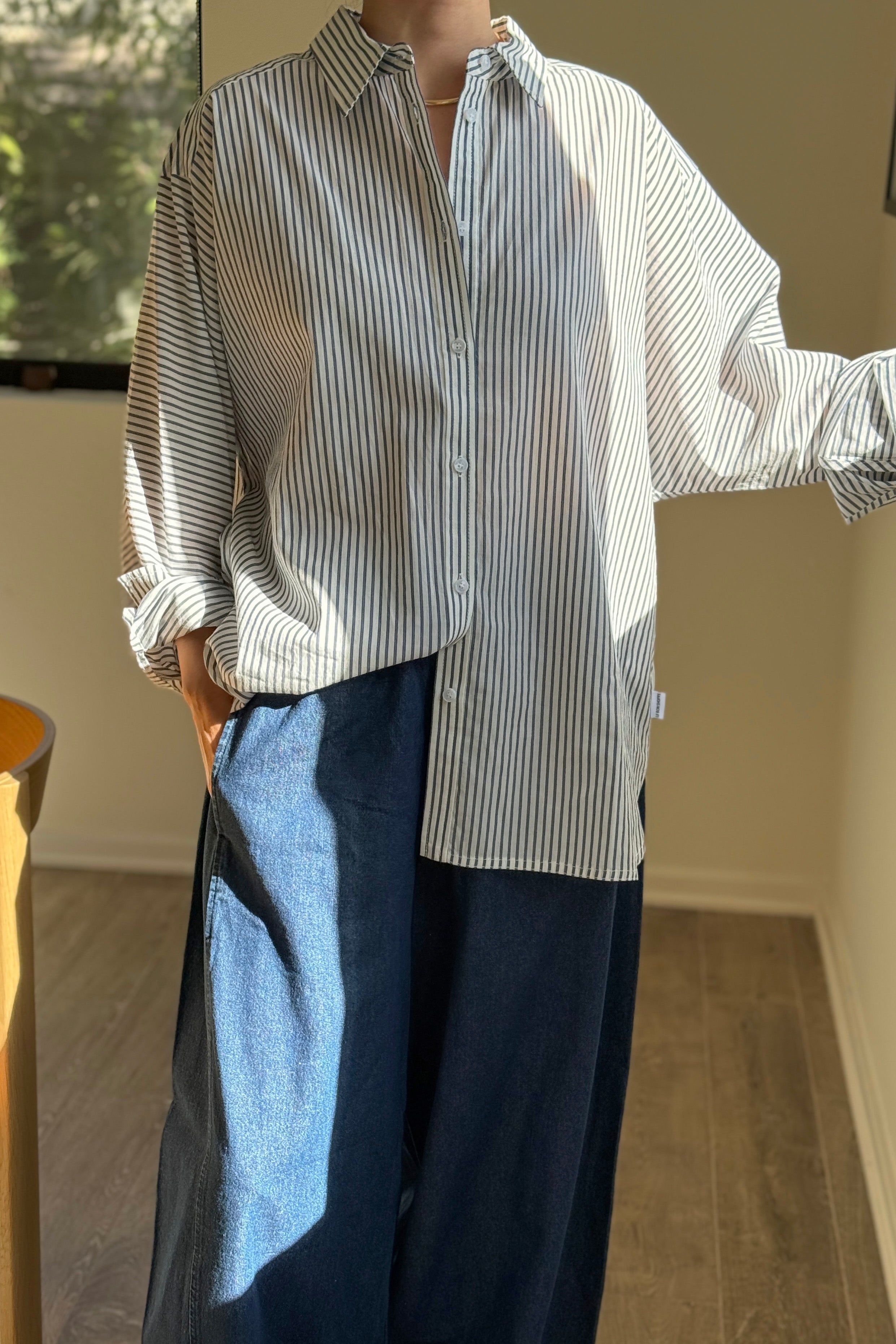 Striped Light Weight Owen Shirt - Denim Stripe On White