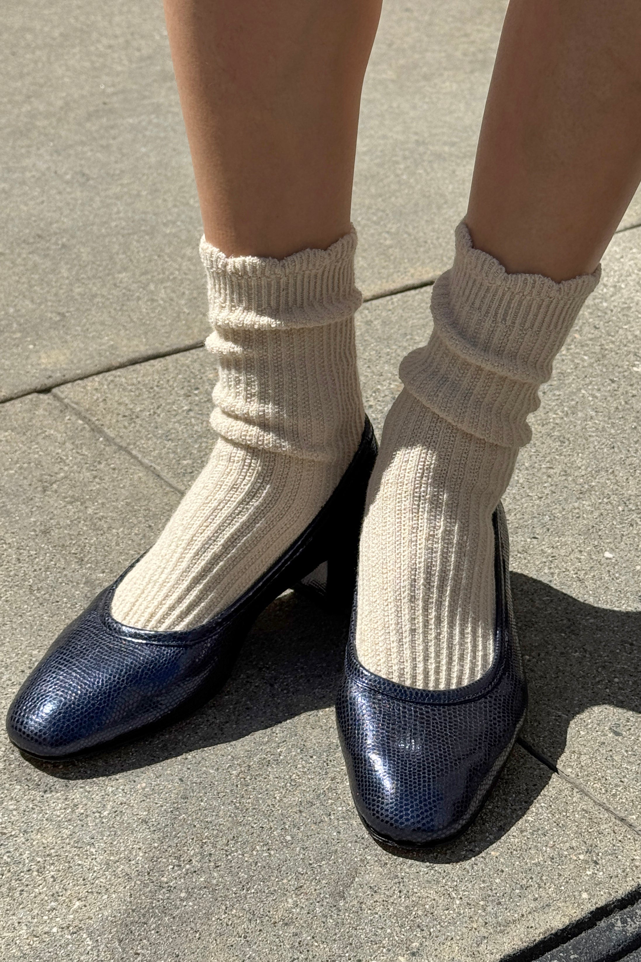 Linen Scallop Socks - Naturel