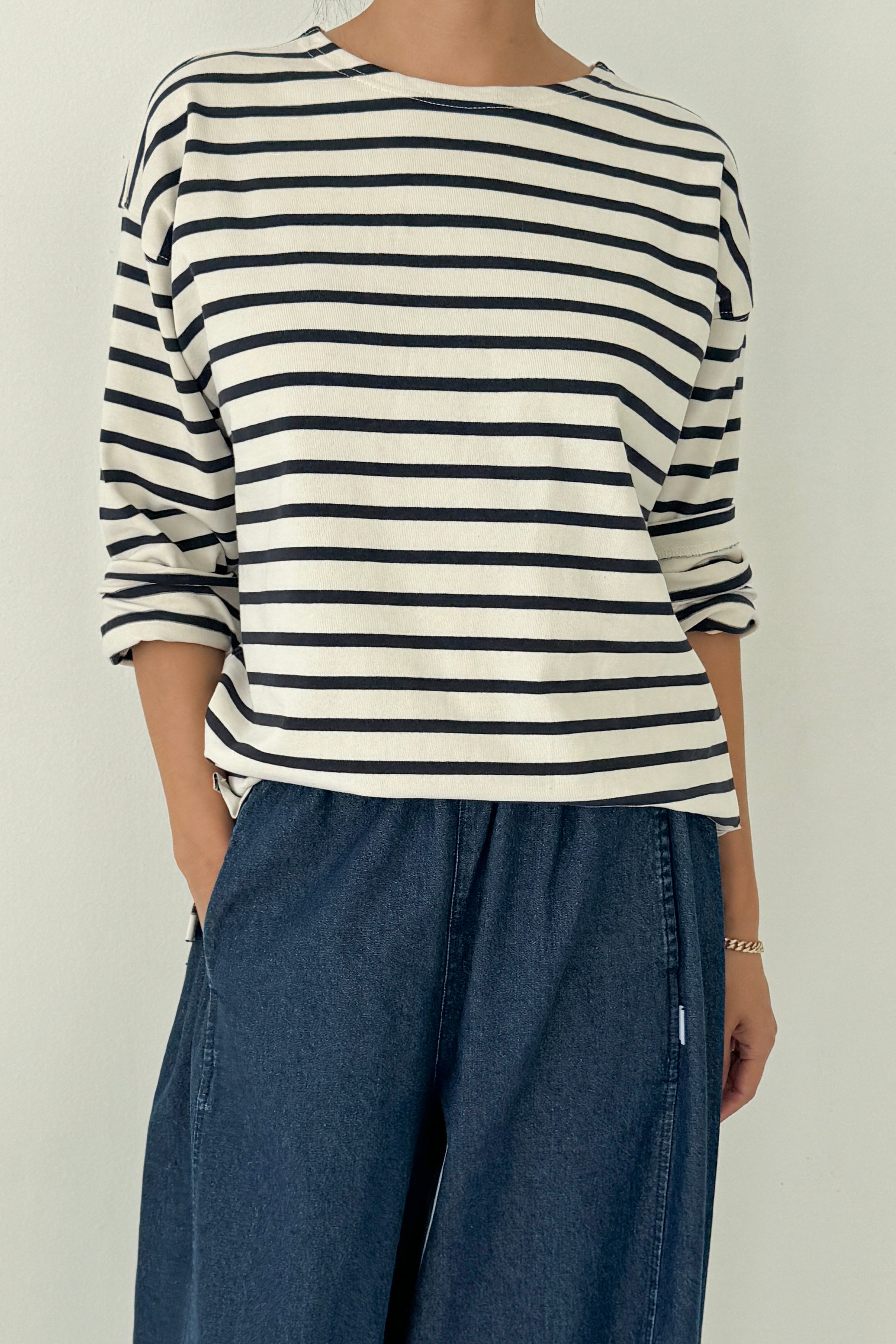 Marseille Top - Navy Stripe on Cream