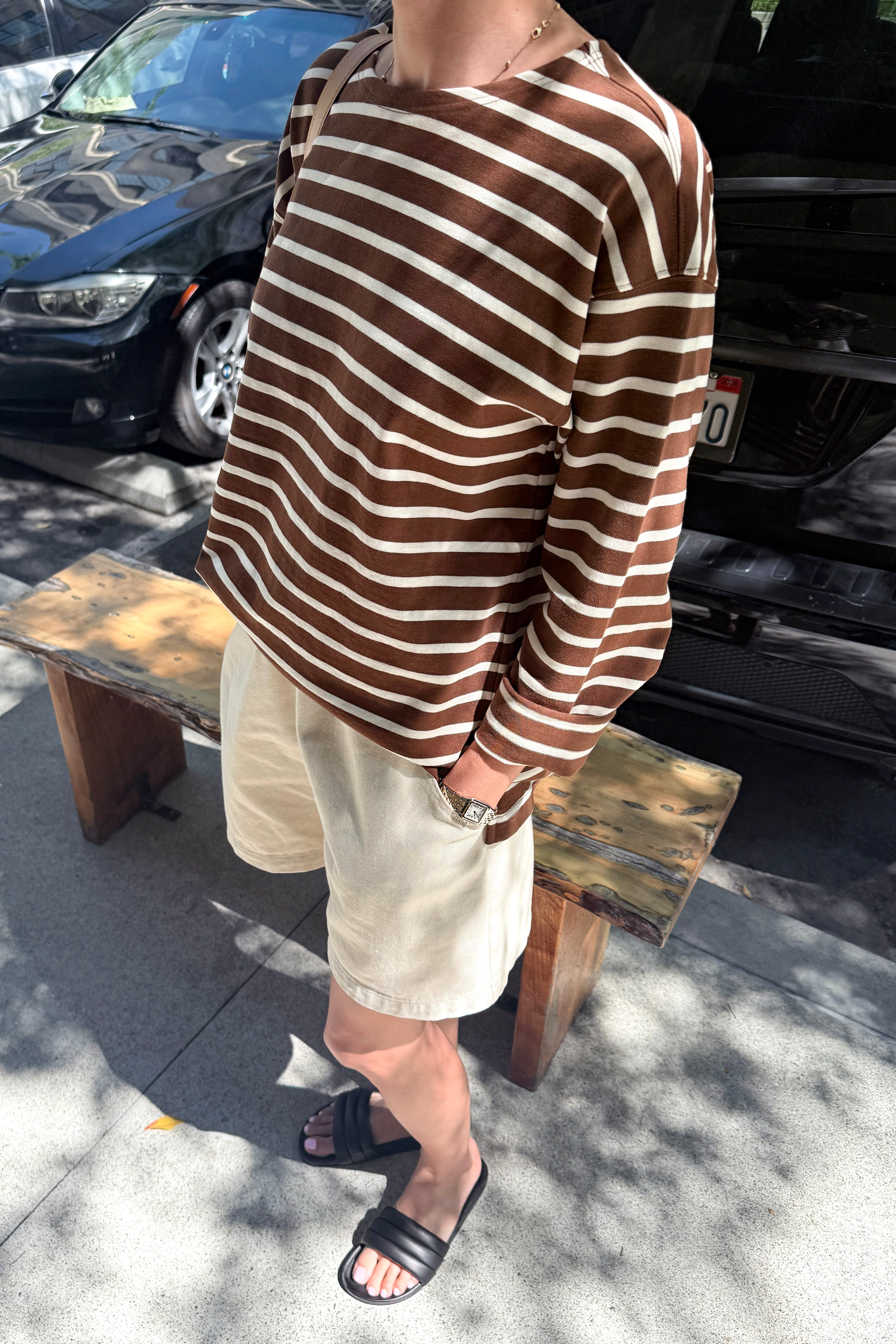 Marseille Top - White Stripe on Coffee