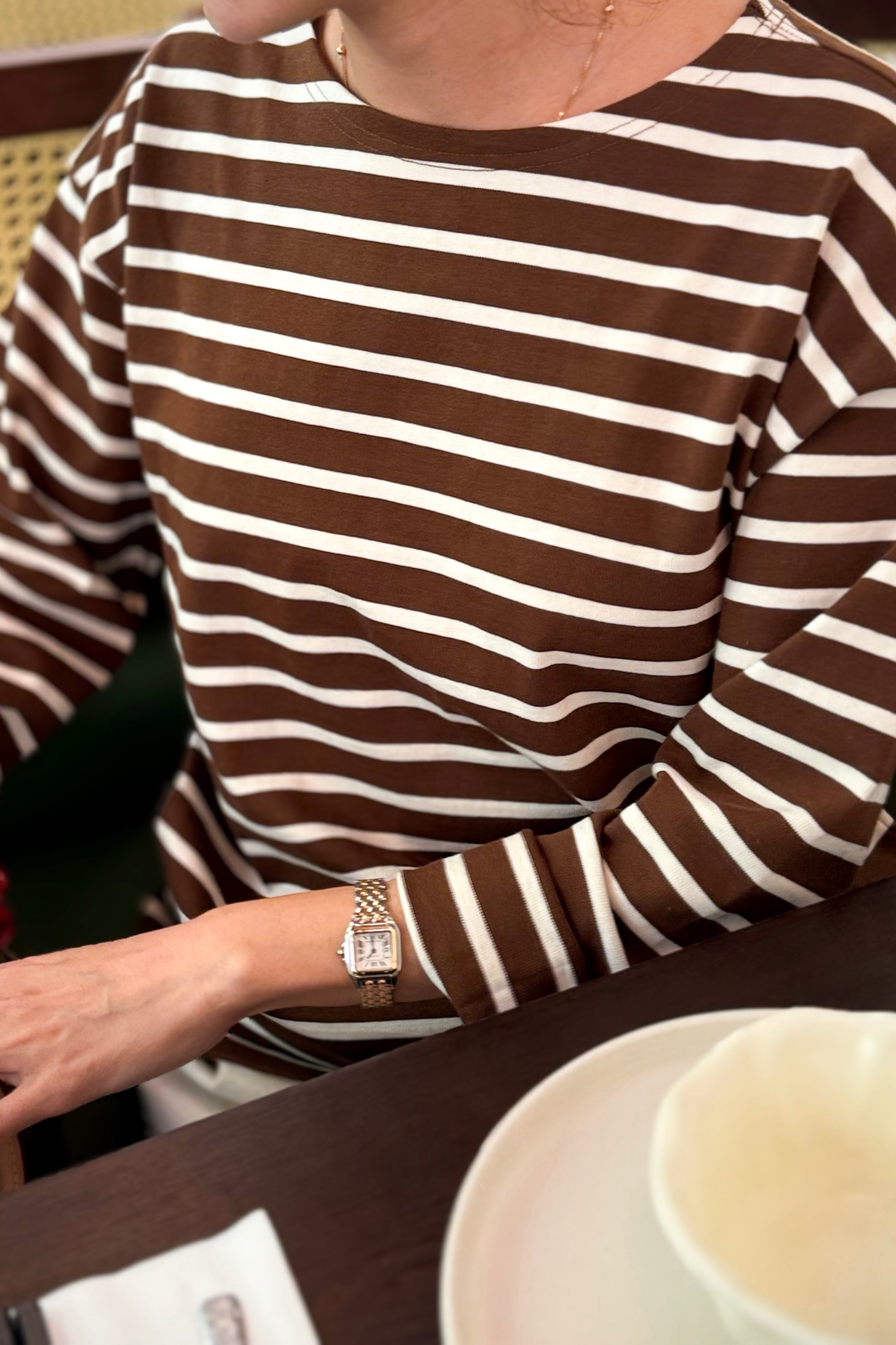 Marseille Top - White Stripe on Coffee