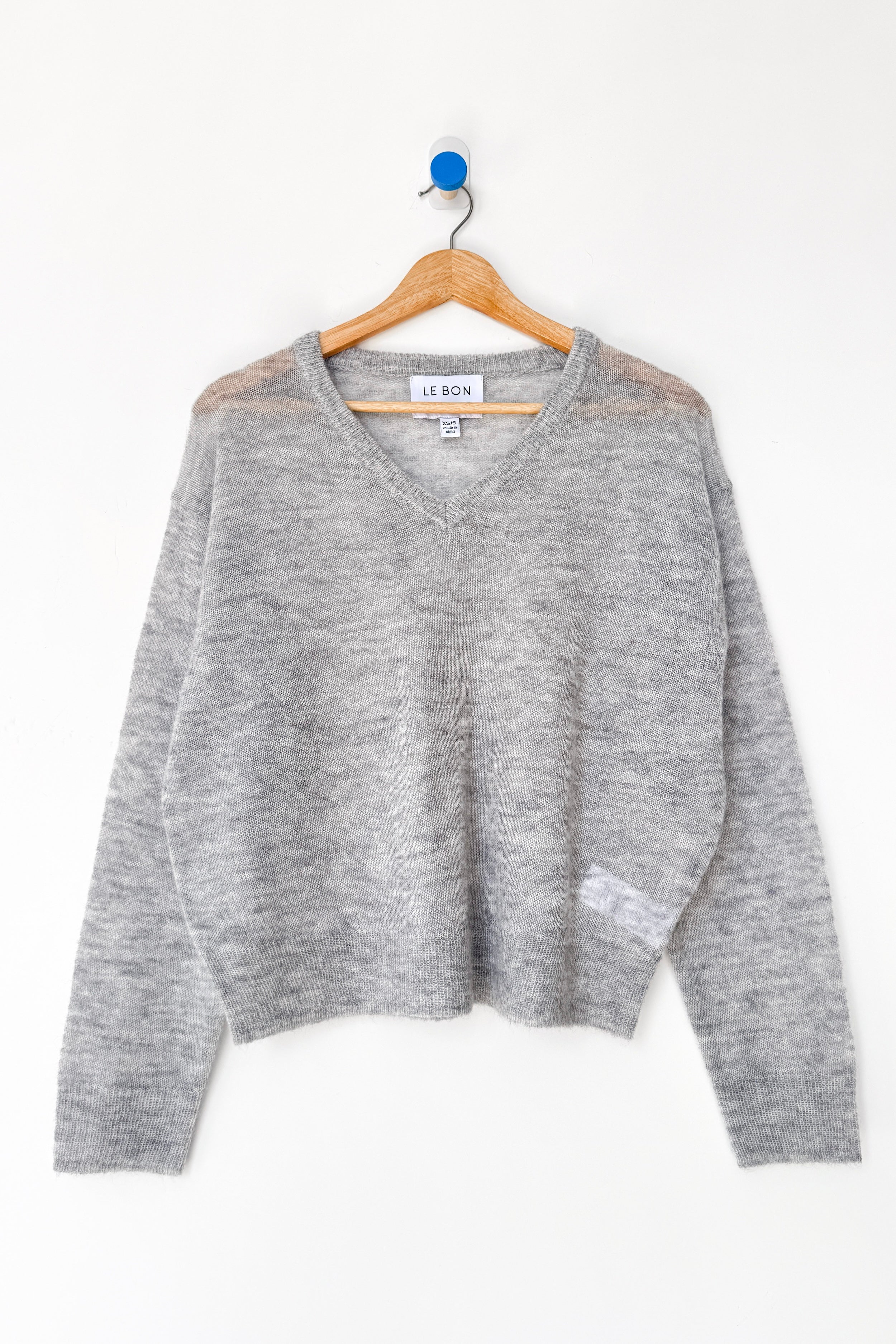 Matthew V-Neck Mohair Sweater- Icy Grey
