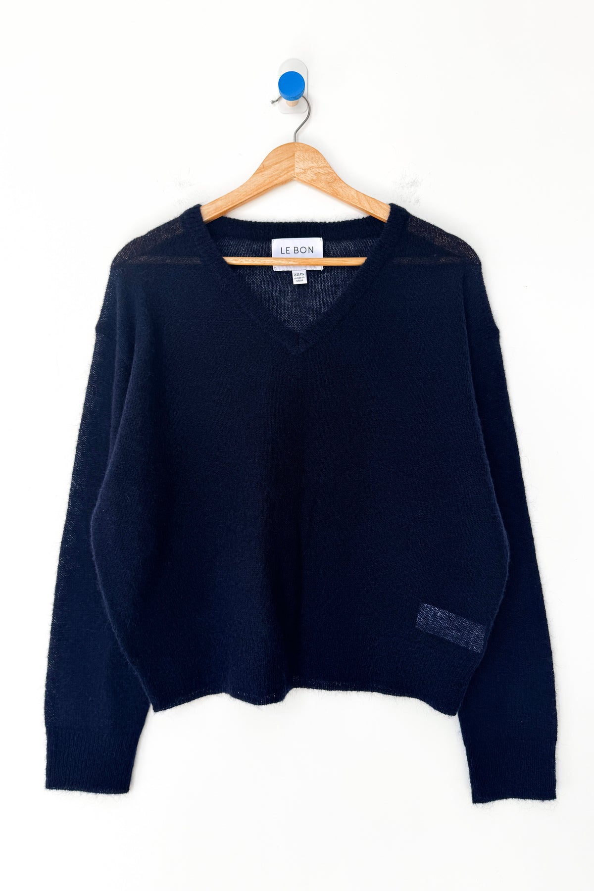 Matthew V-Neck Mohair Sweater- Navy
