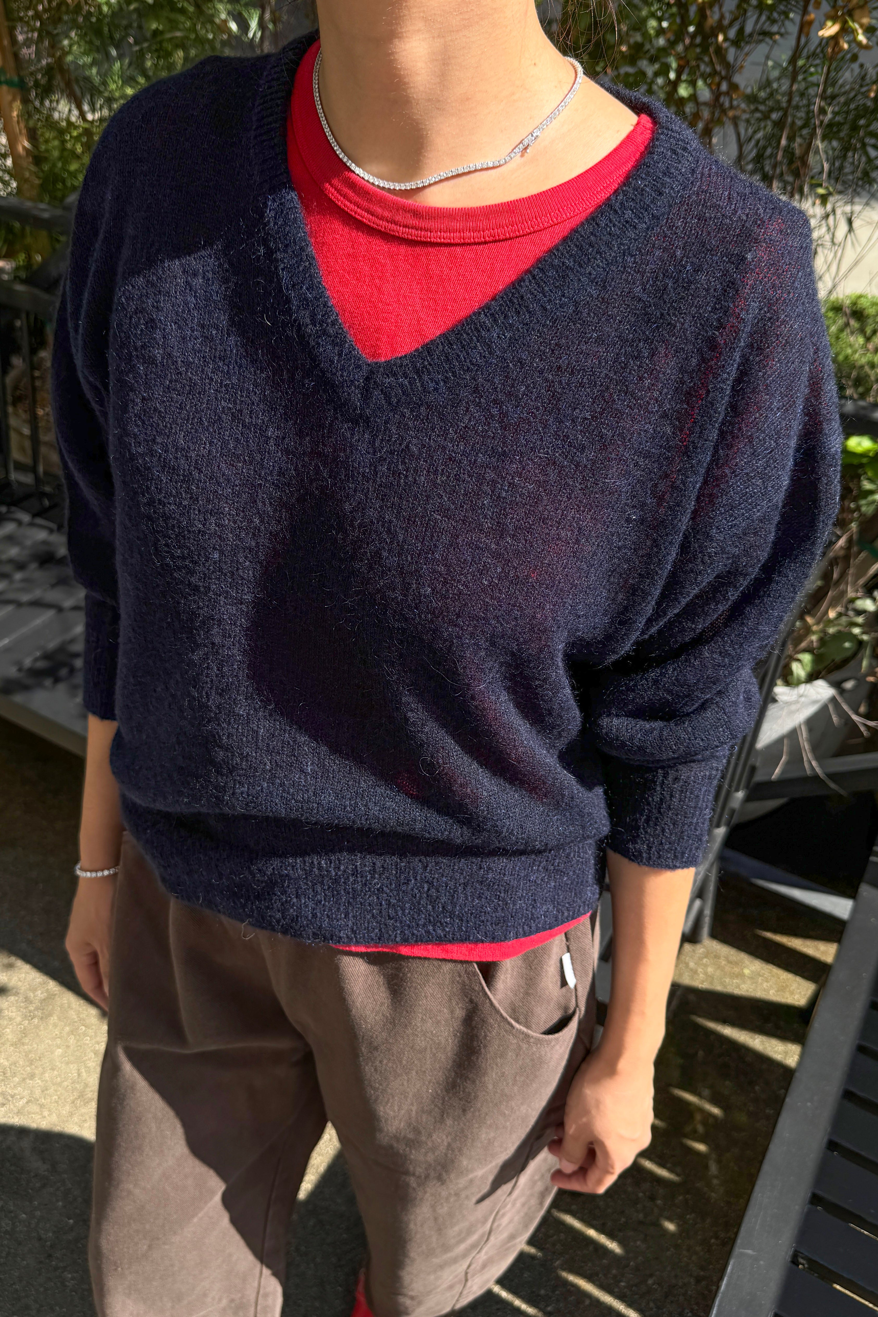Matthew V-Neck Mohair Sweater- Navy