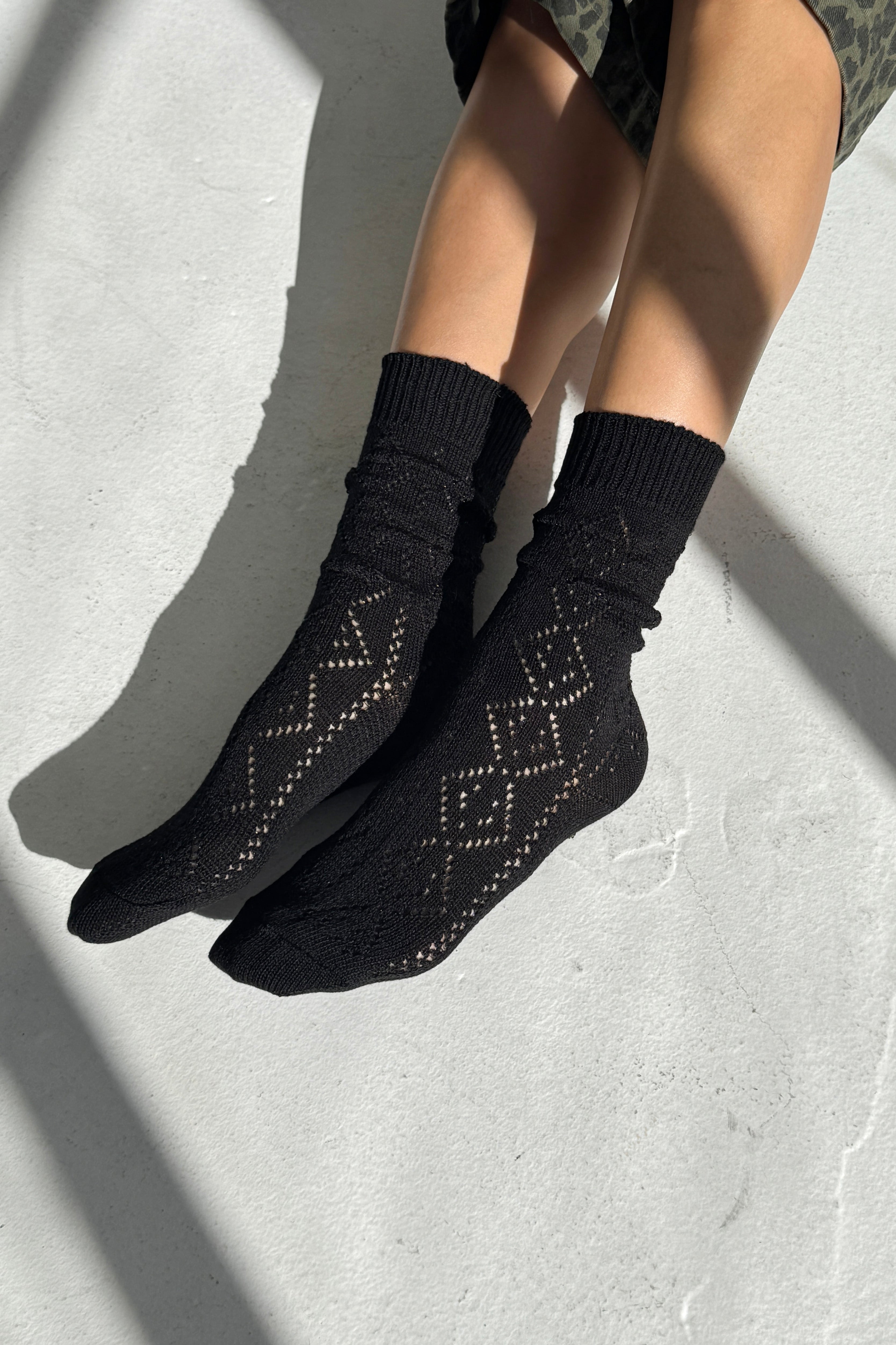 Modal Eyelet Socks - Jet Black
