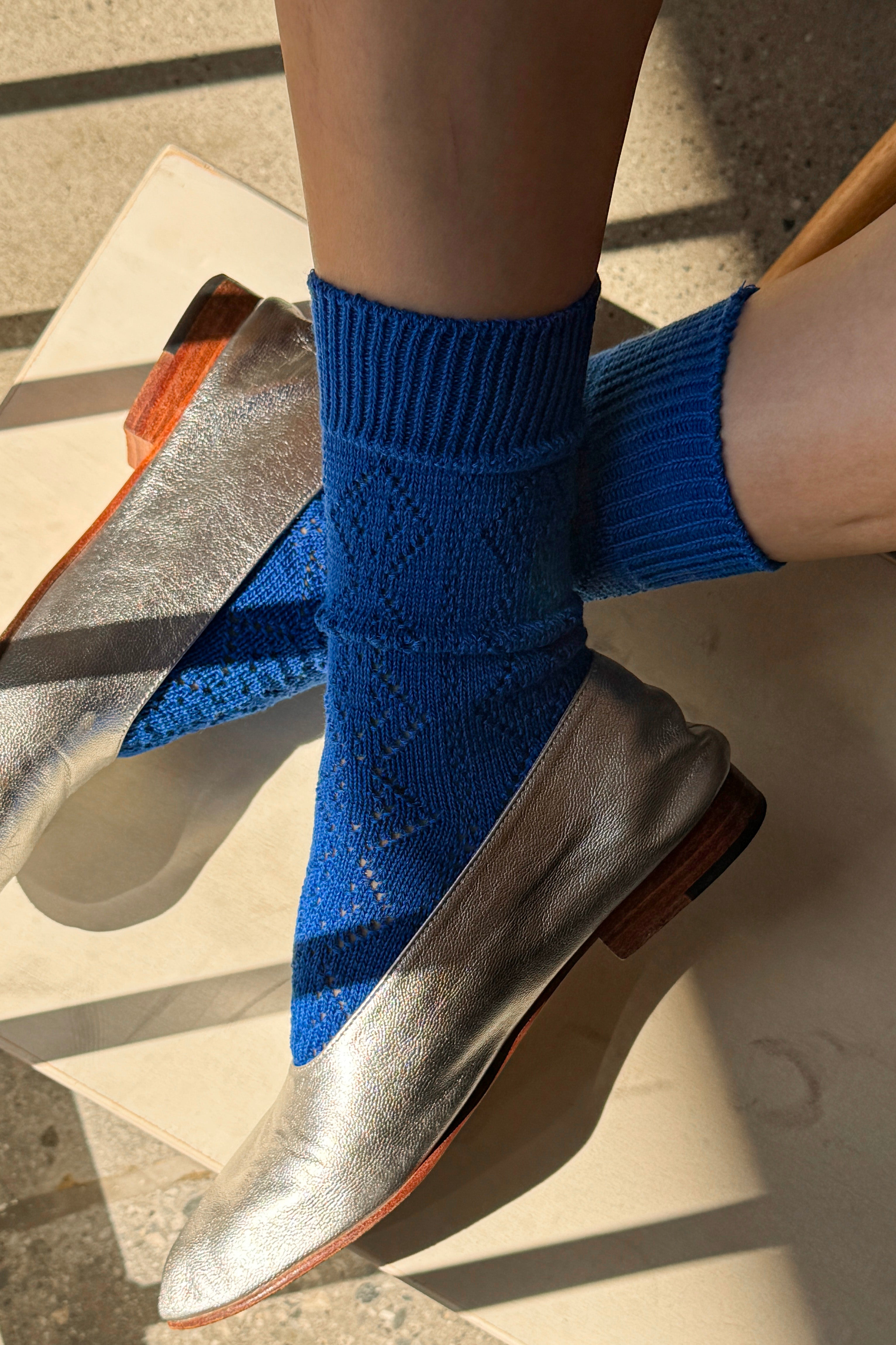 Modal Eyelet Socks - Cobalt