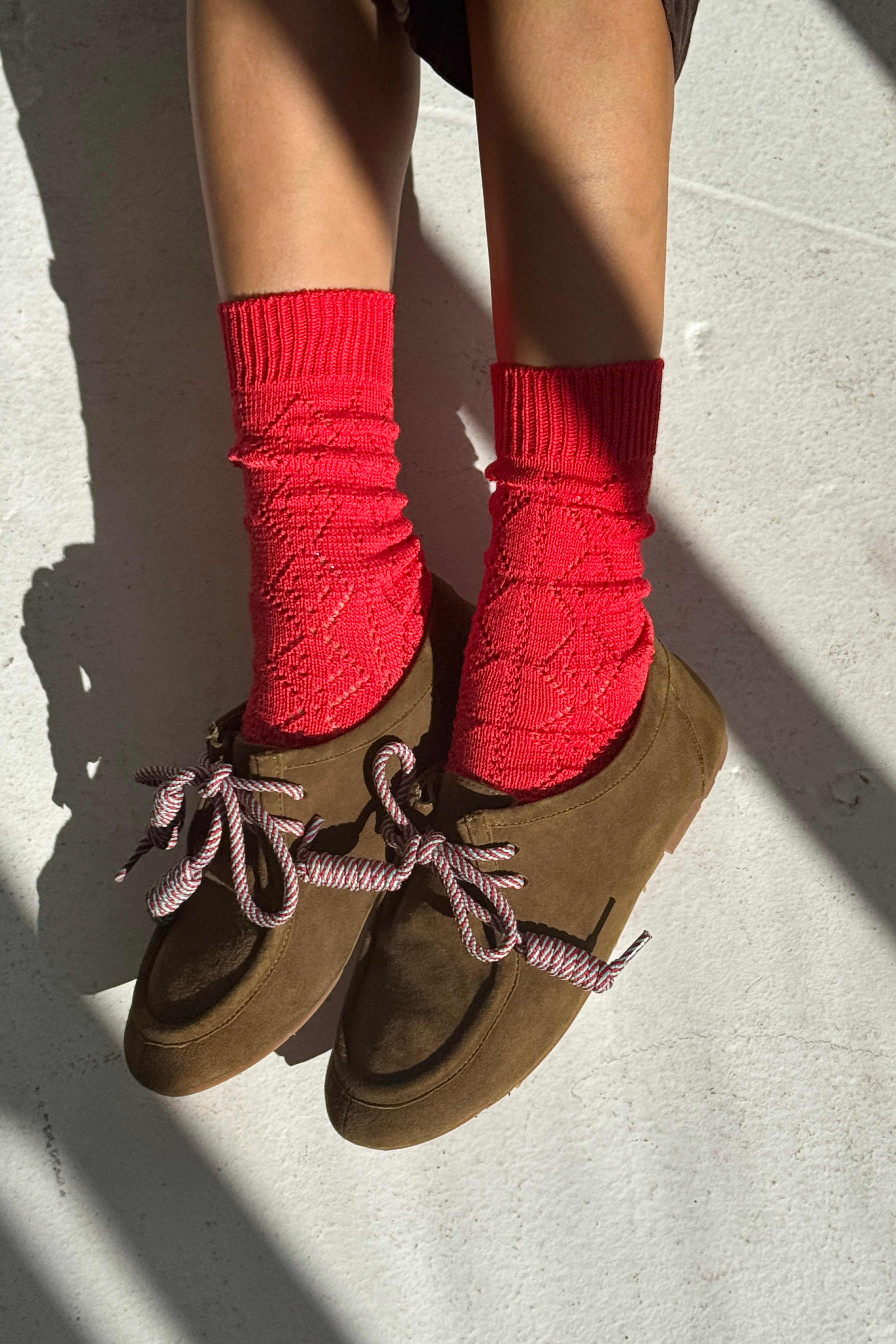 Modal Eyelet Socks - Poppy Red