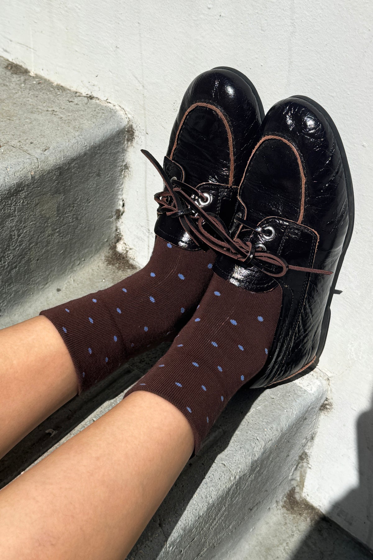 Polka Dot Sneaker Socks - Cacao/Blue