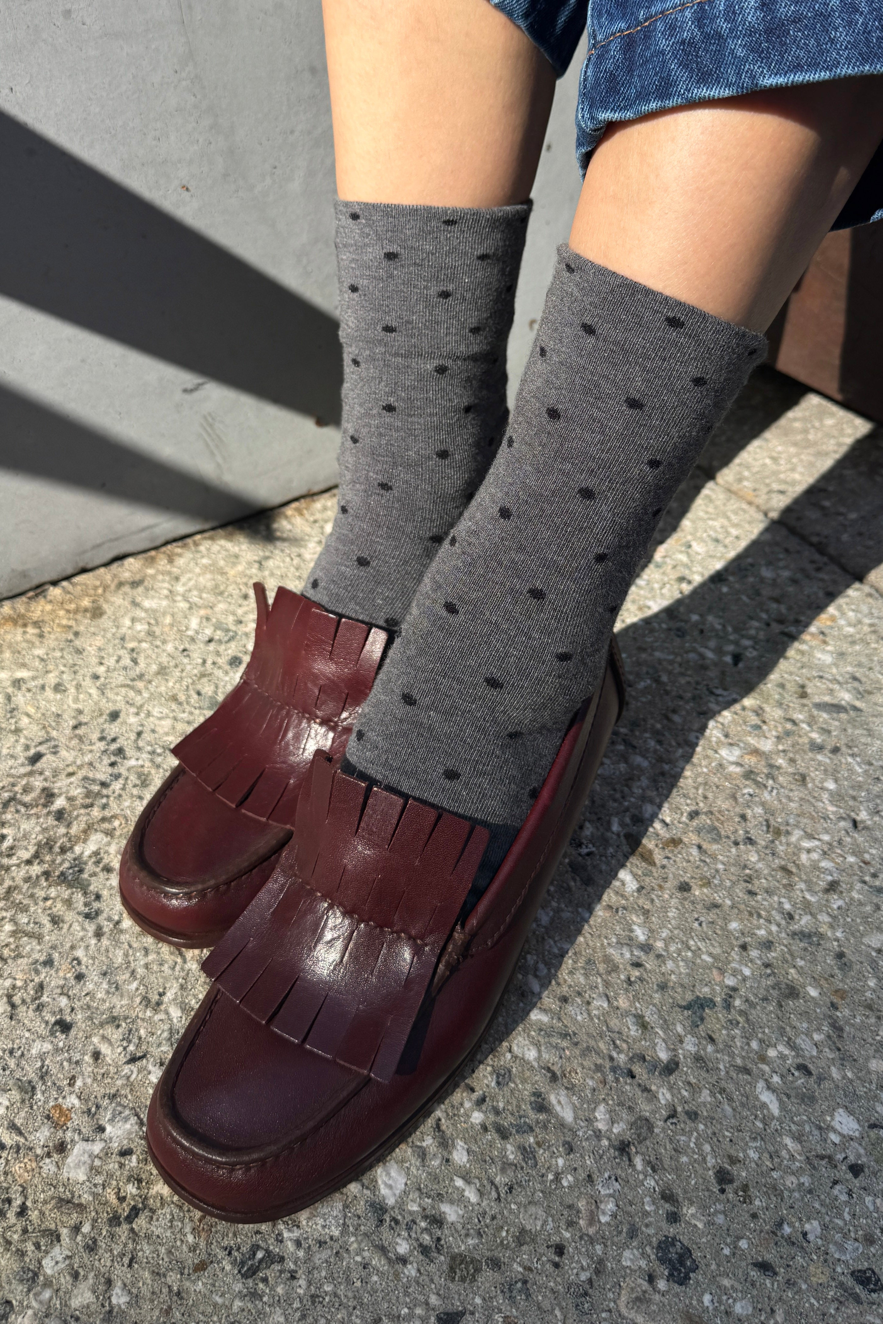 Polka Dot Sneaker Socks - Charcoal / Black