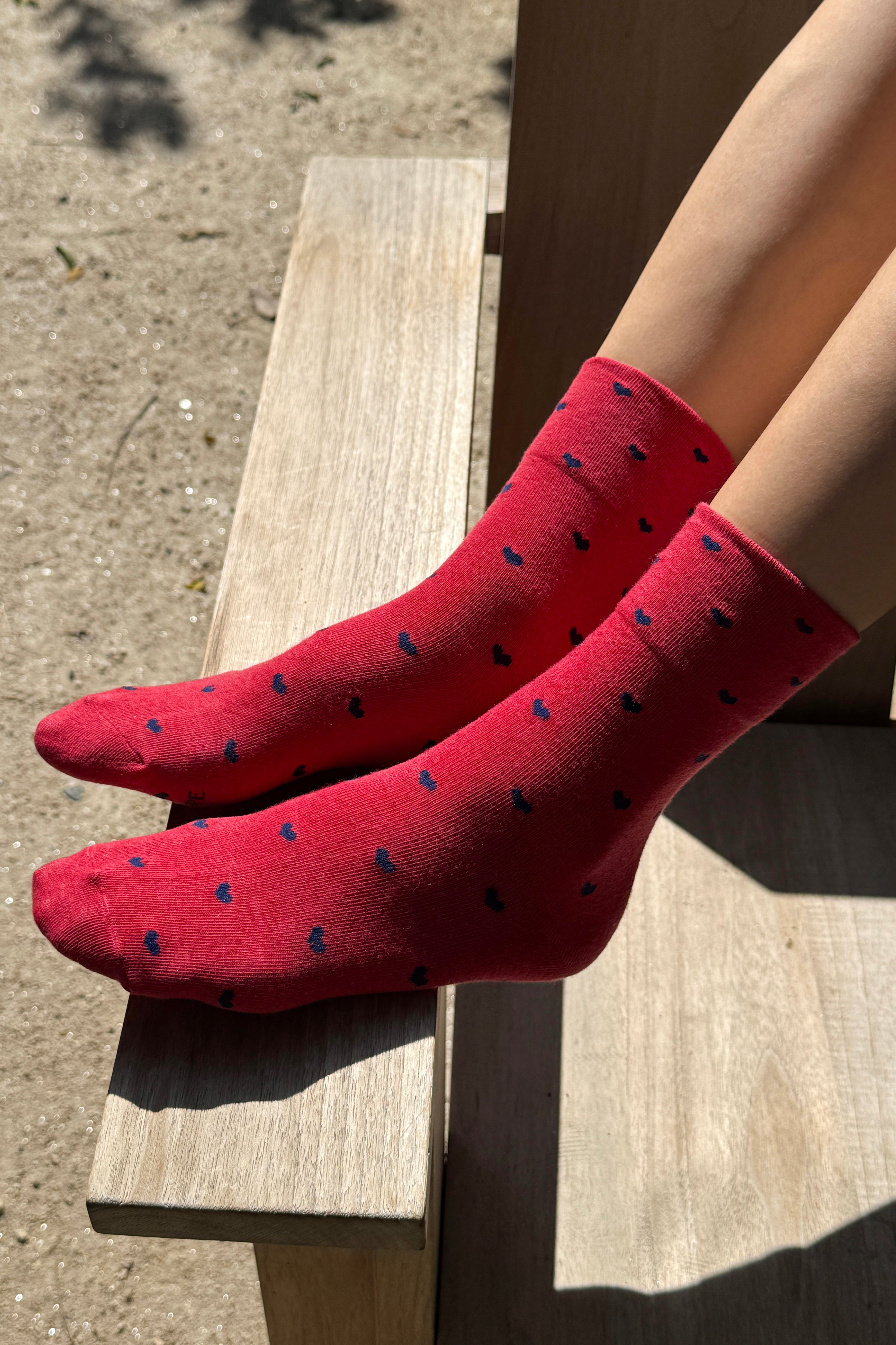 Heart Sneaker Socks - Tomato/ Navy