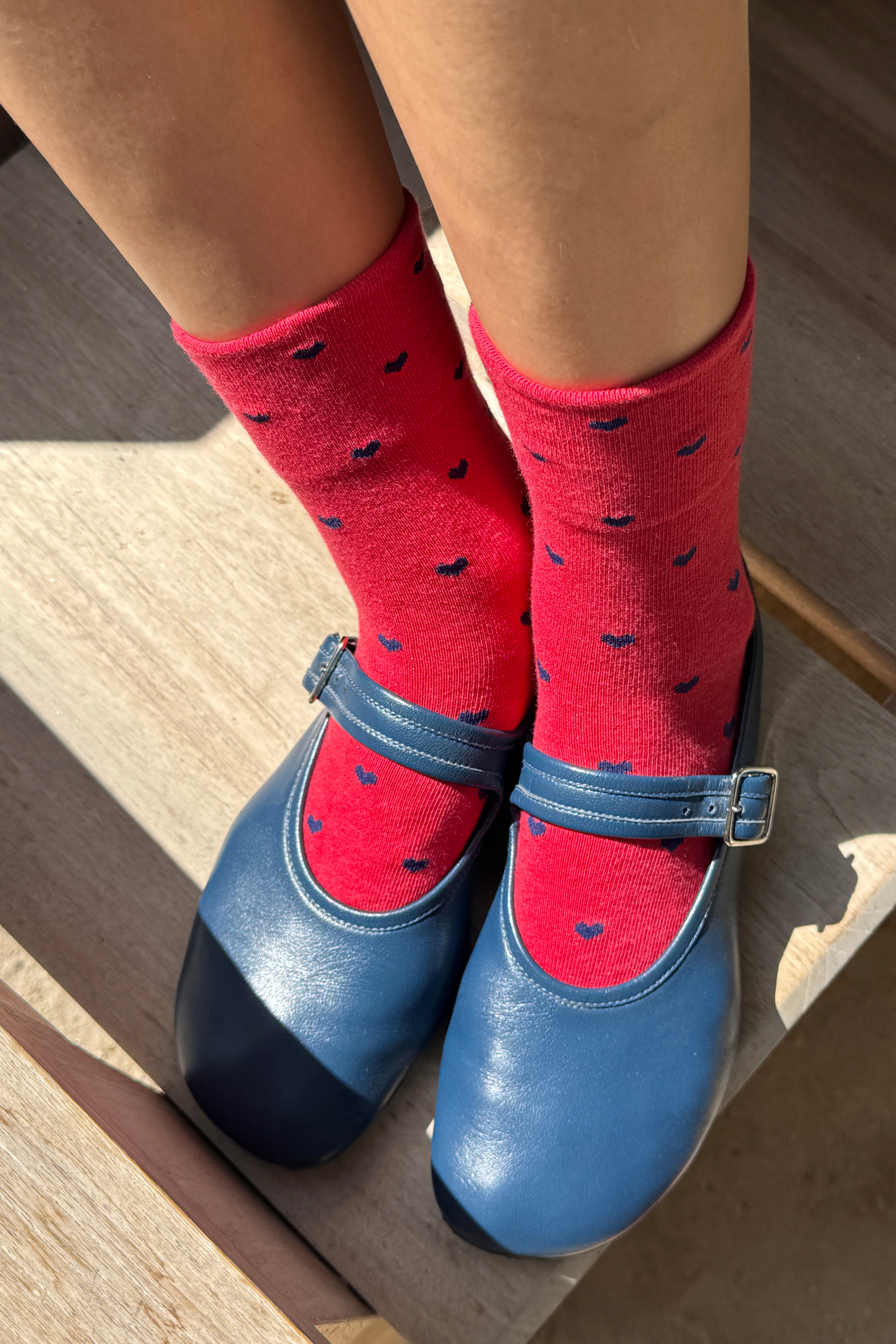 Heart Sneaker Socks - Tomato/ Navy